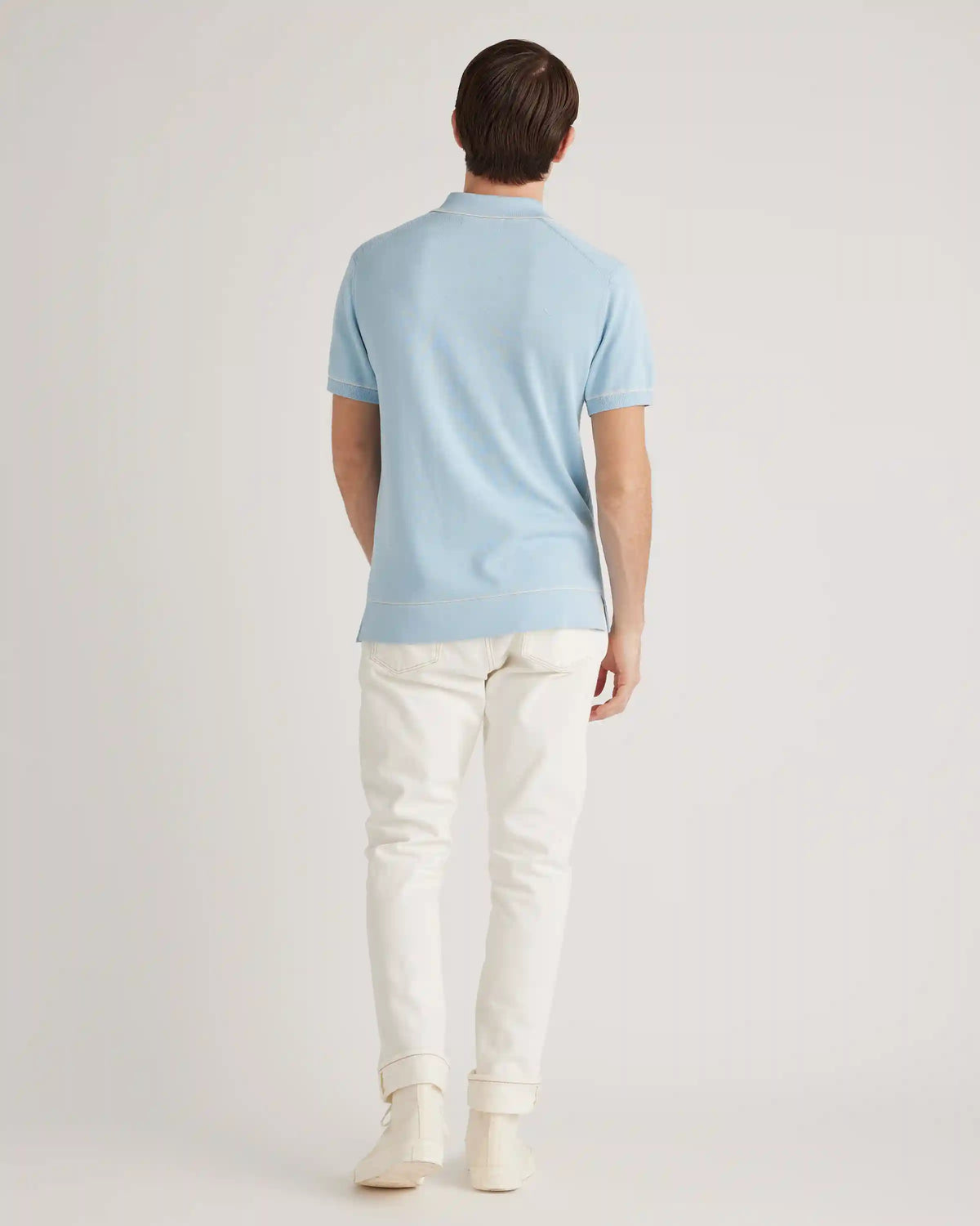 Organic Cotton-Silk Tipped Button Down Polo Sweater