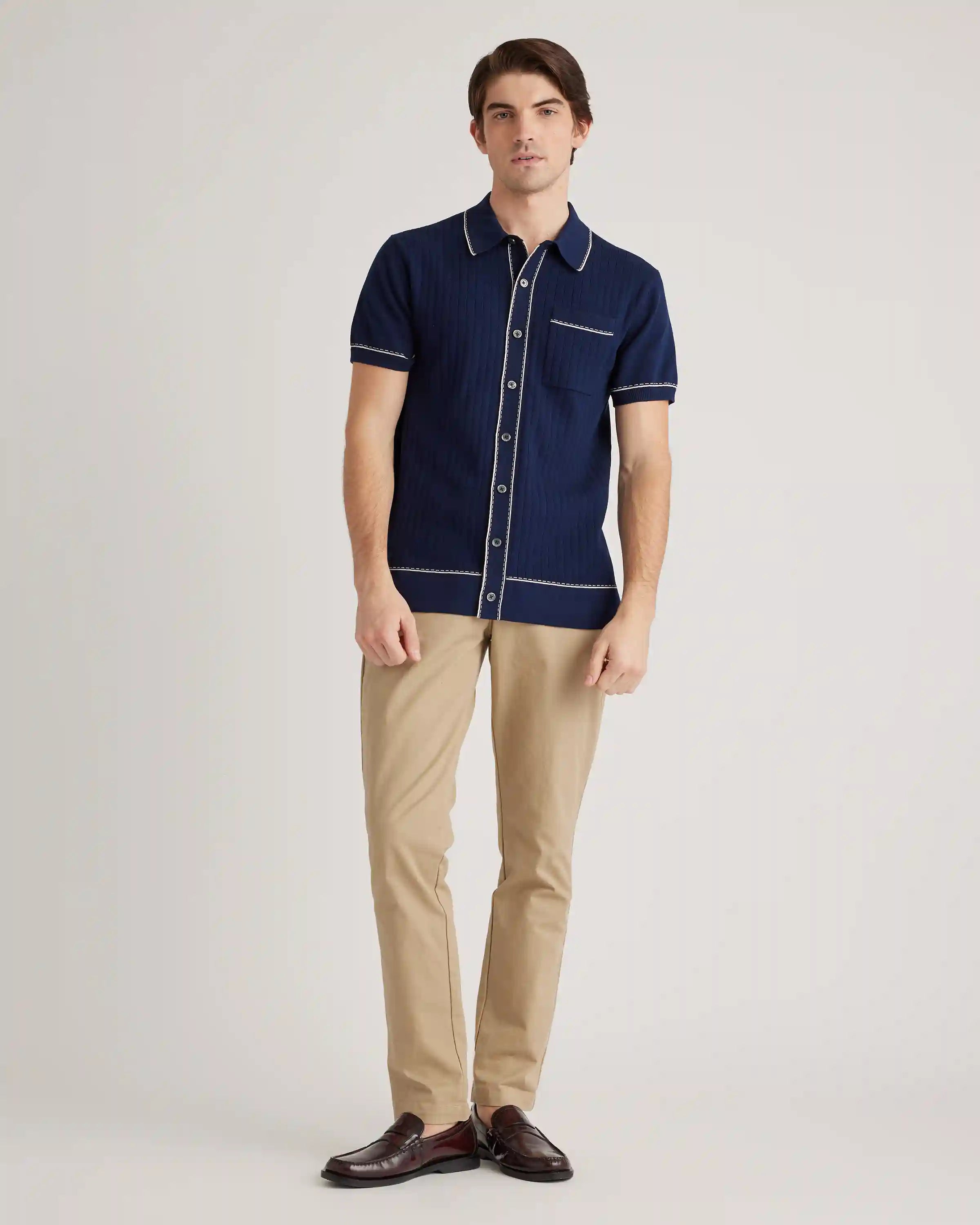 Organic Cotton-Silk Tipped Button Down Polo Sweater
