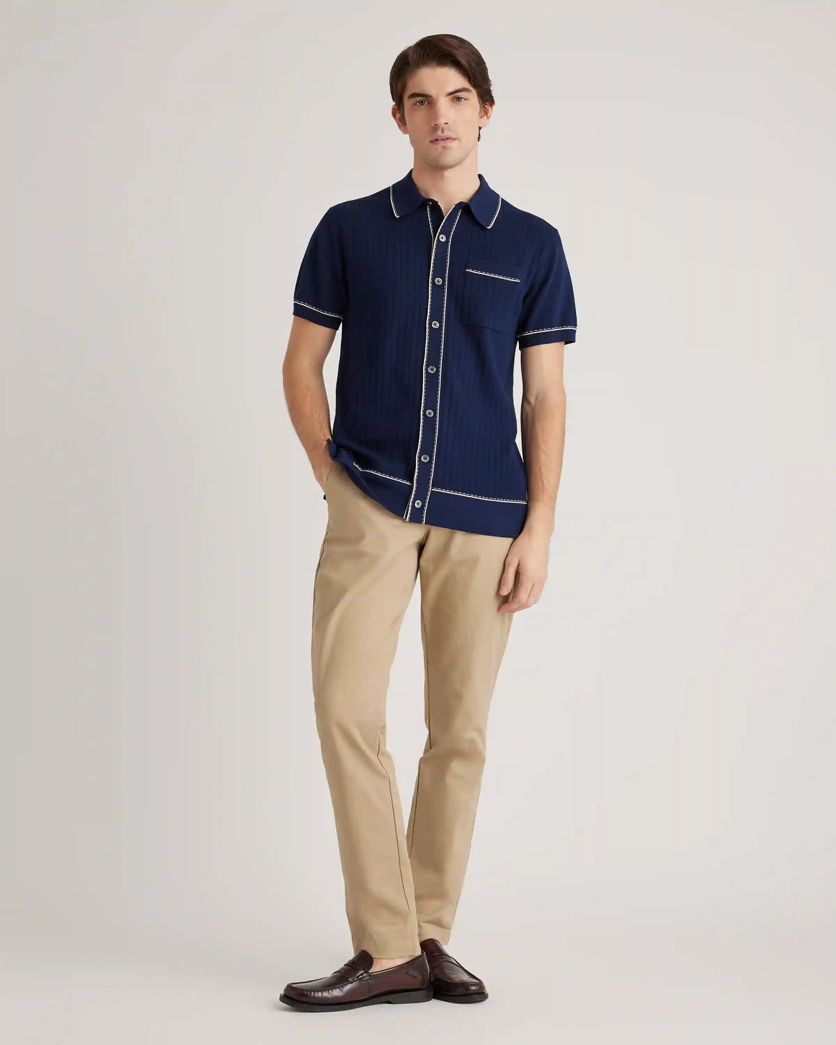 Organic Cotton-Silk Tipped Button Down Polo Sweater