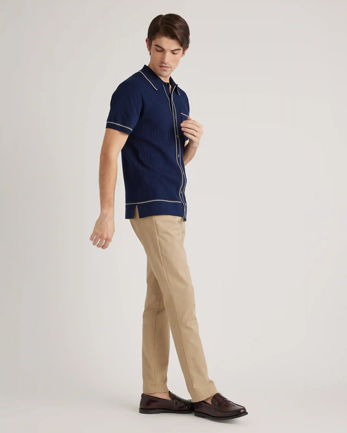 Organic Cotton-Silk Tipped Button Down Polo Sweater