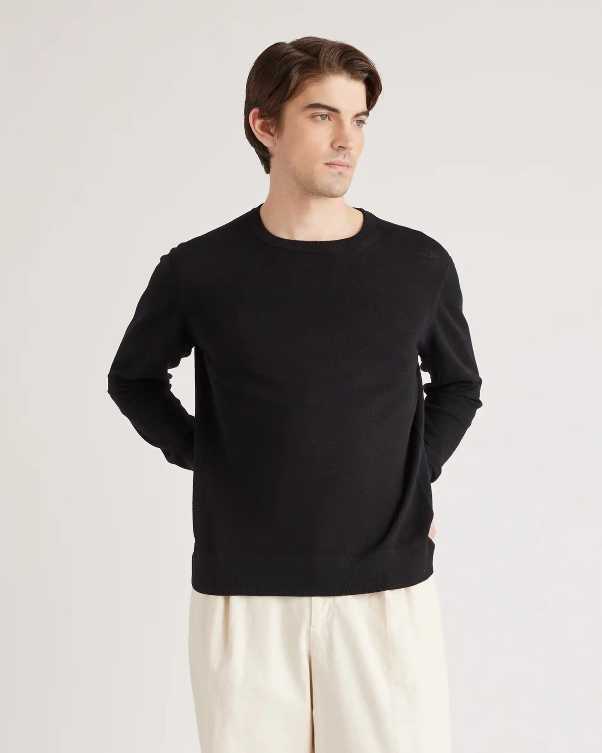 Organic Cotton-Silk Pique Crewneck Sweater