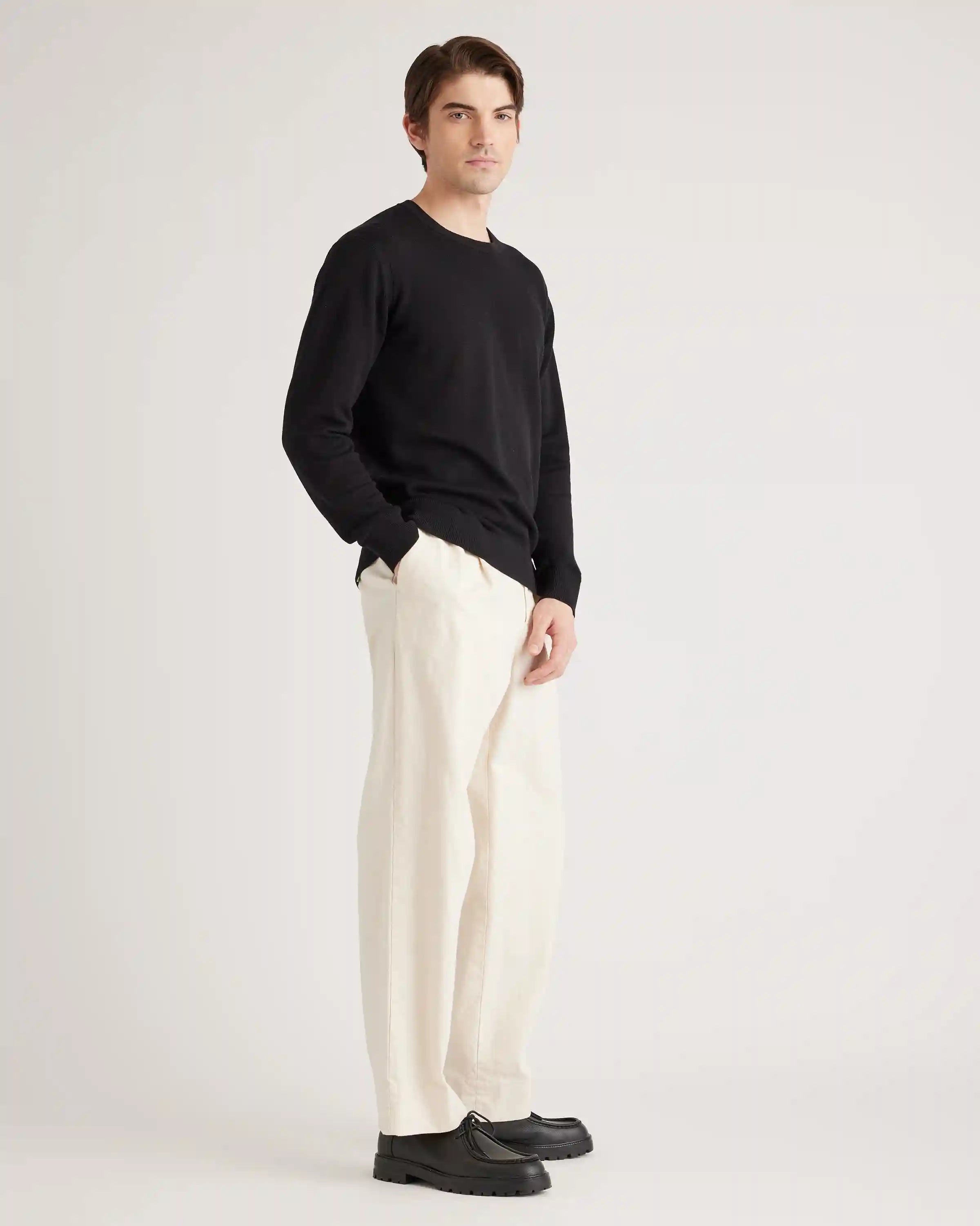 Organic Cotton-Silk Pique Crewneck Sweater