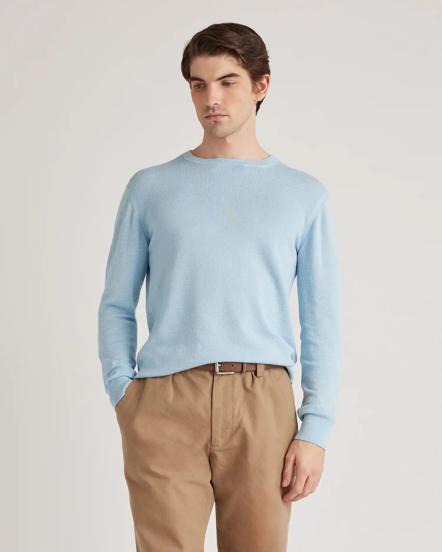 Organic Cotton-Silk Pique Crewneck Sweater