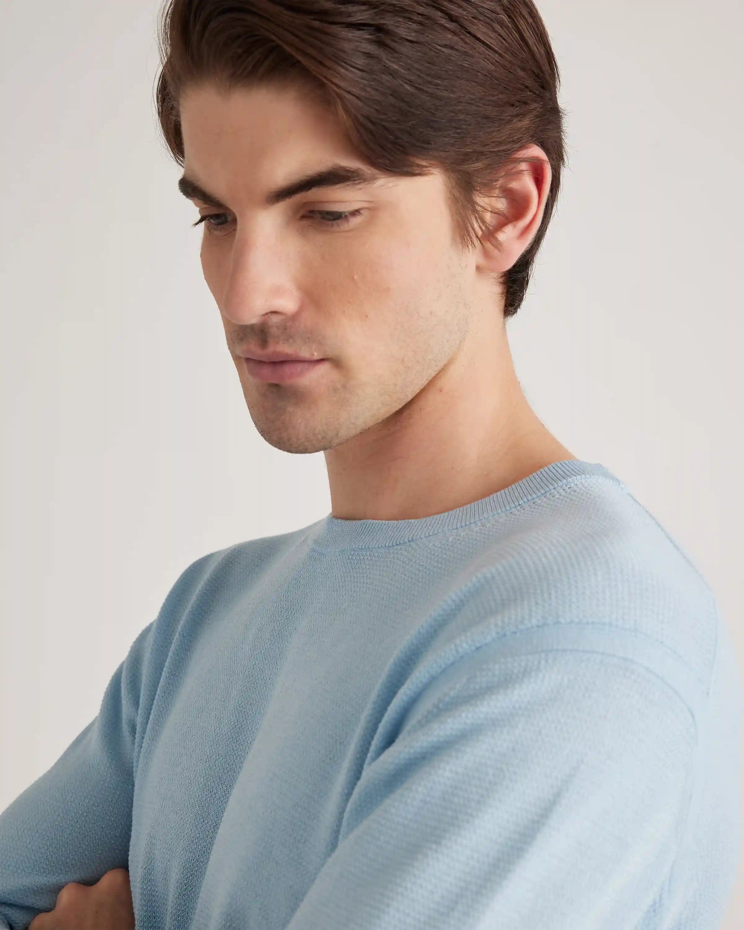Organic Cotton-Silk Pique Crewneck Sweater