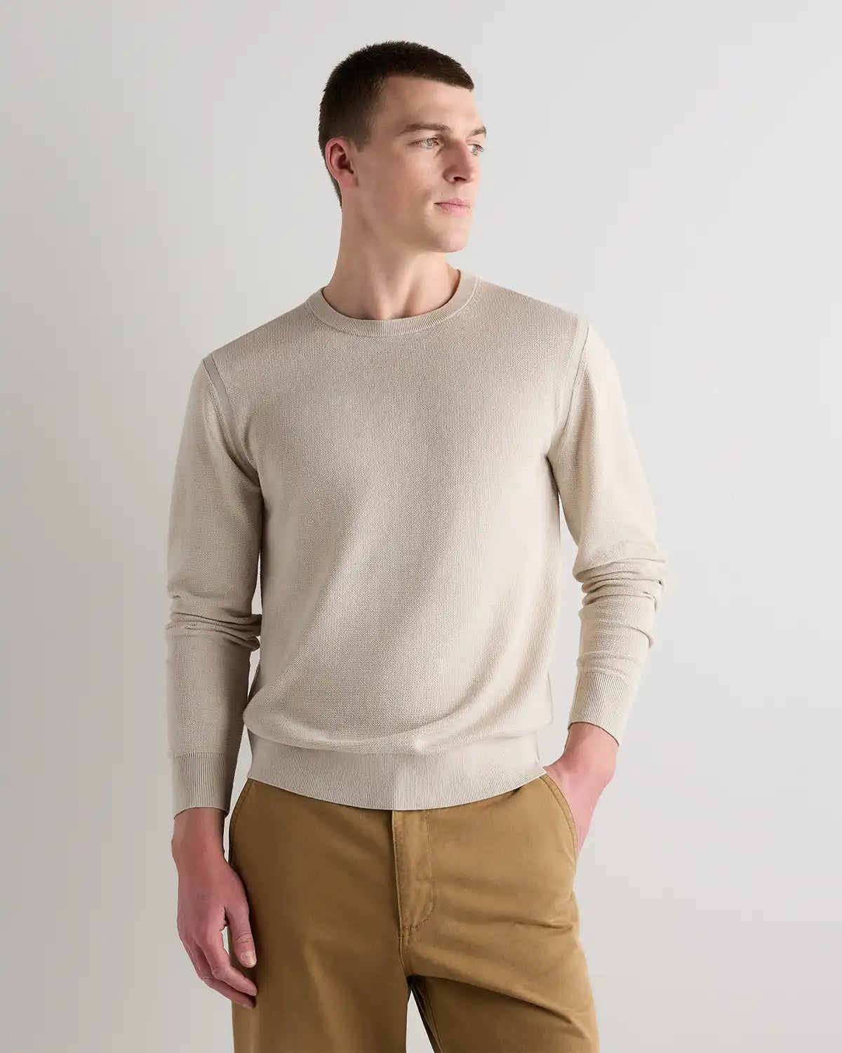 Organic Cotton-Silk Pique Crewneck Sweater