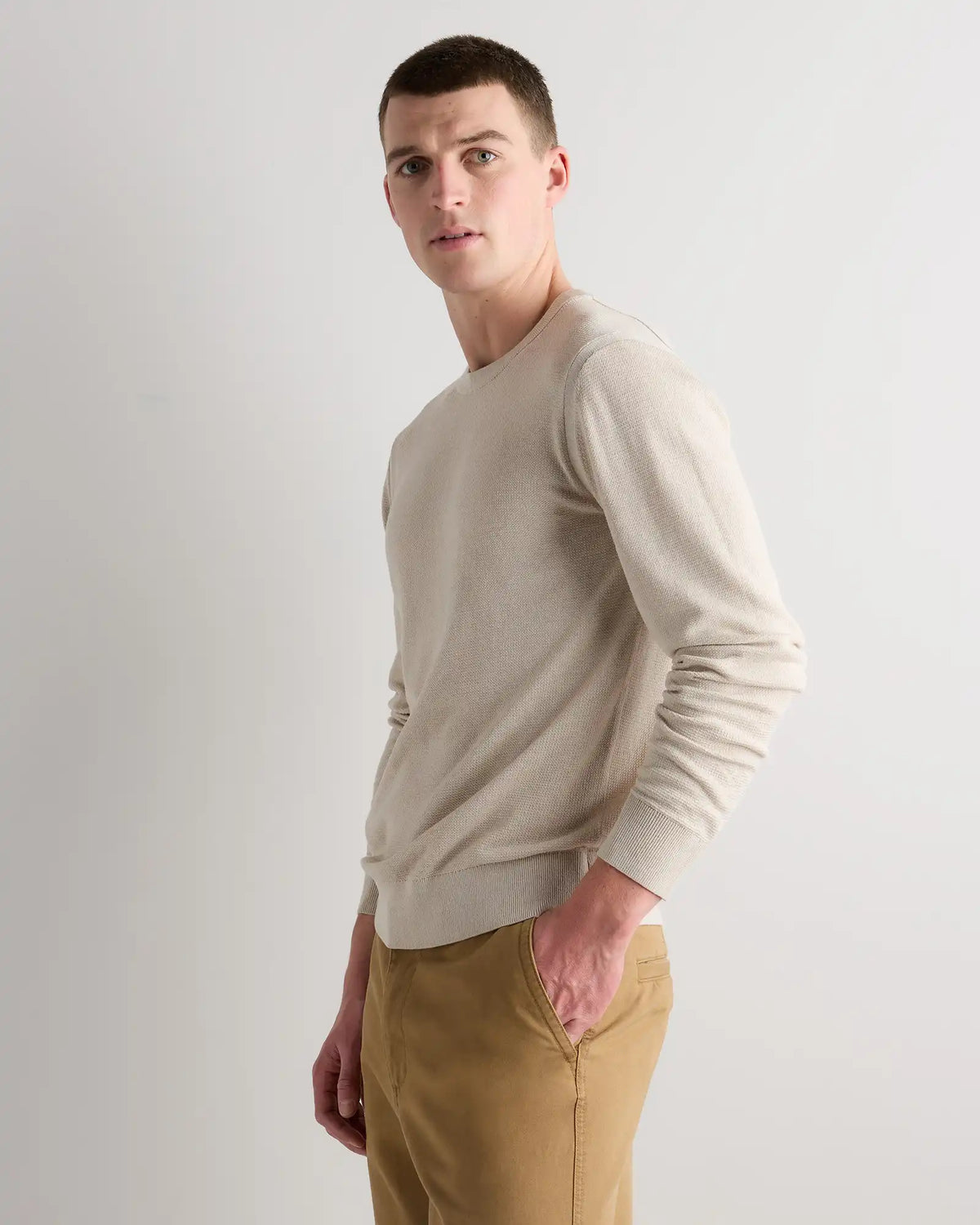 Organic Cotton-Silk Pique Crewneck Sweater