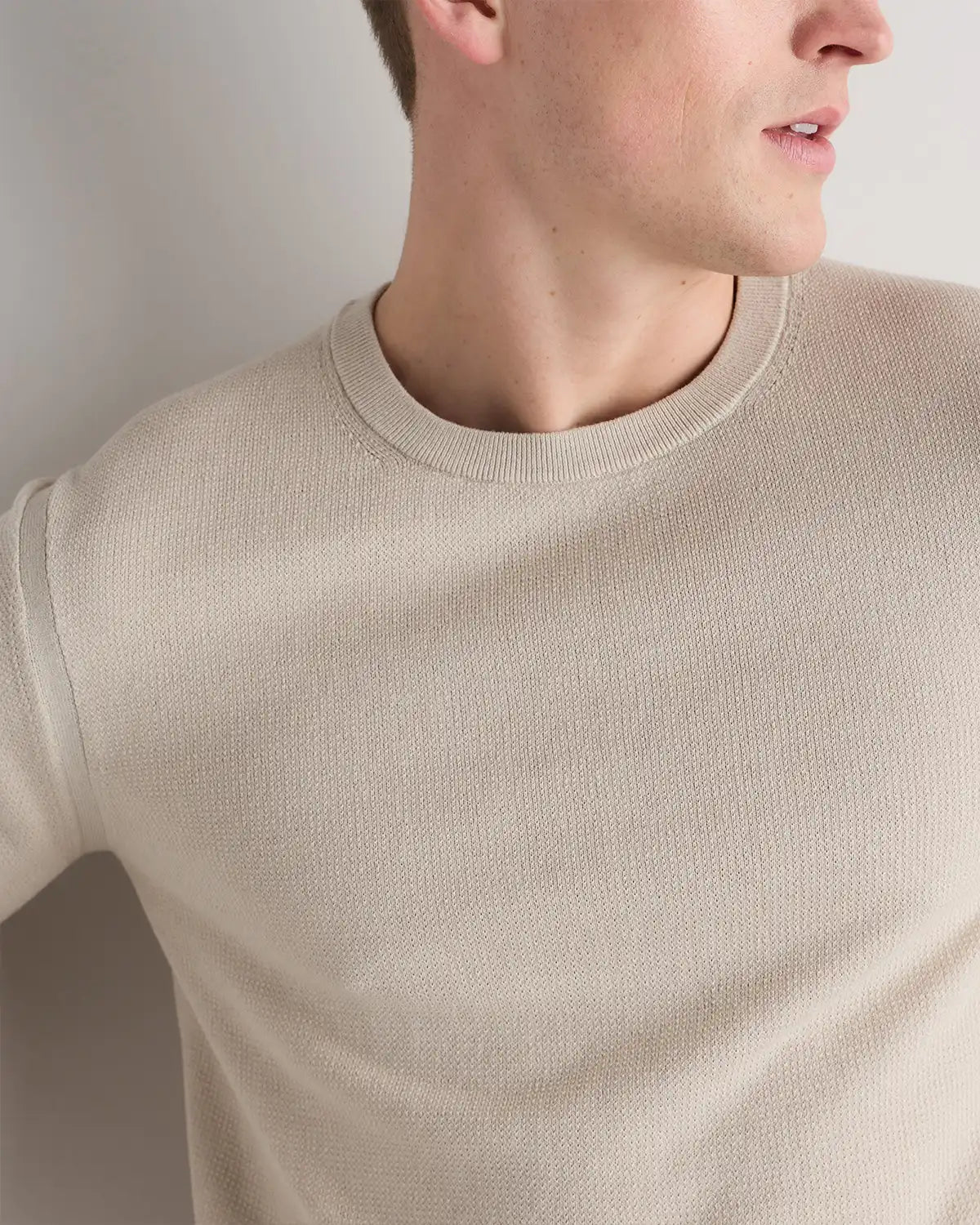 Organic Cotton-Silk Pique Crewneck Sweater