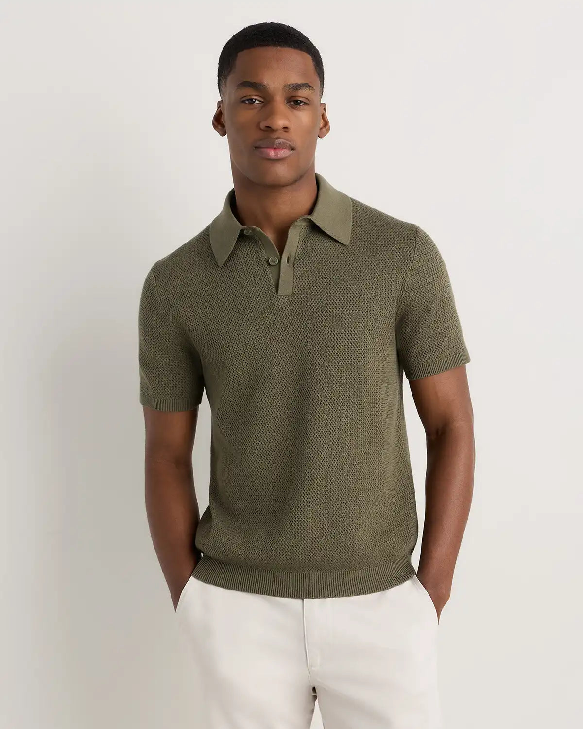 100% Organic Cotton Mesh-Stitch Sweater Polo