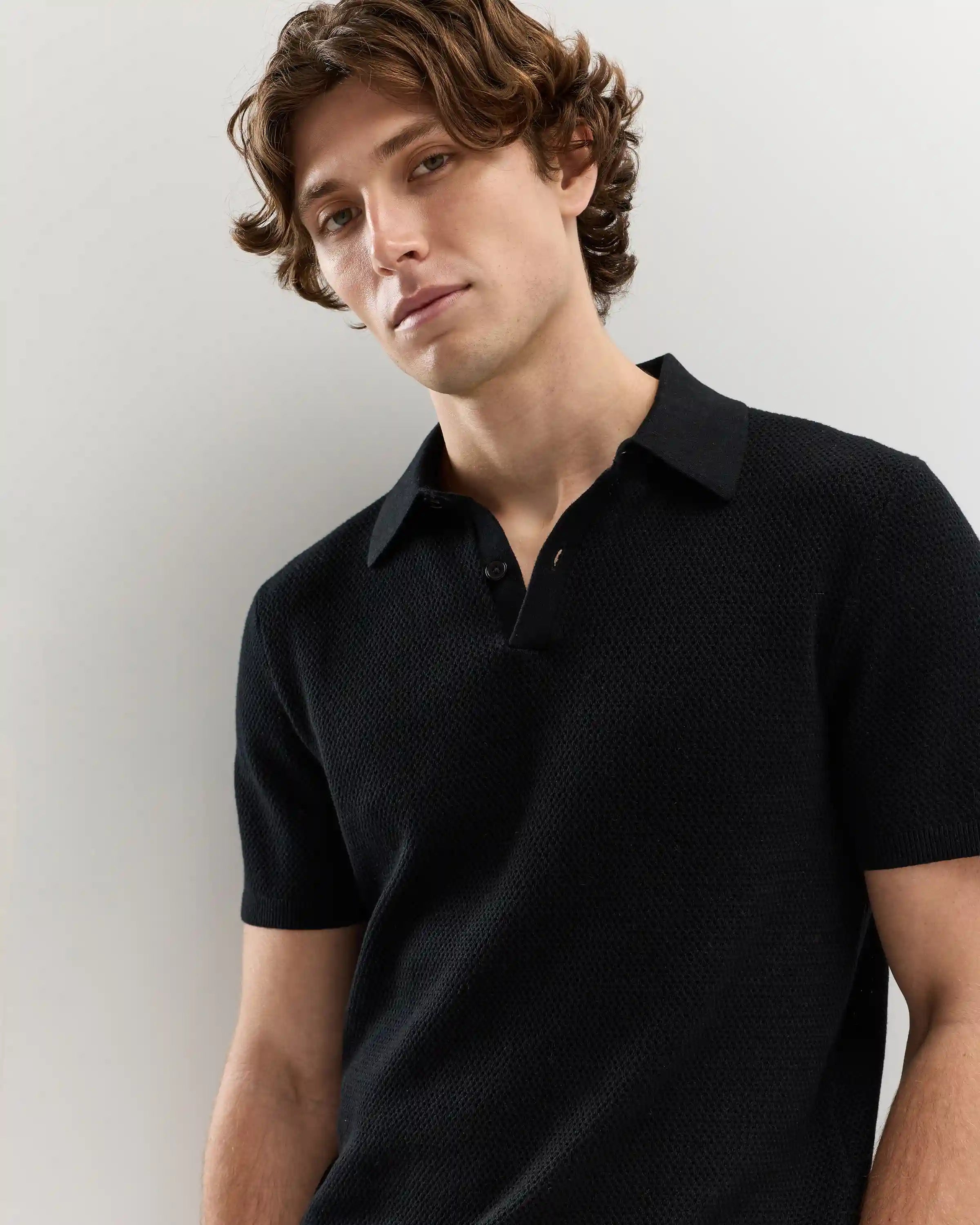 100% Organic Cotton Mesh-Stitch Sweater Polo