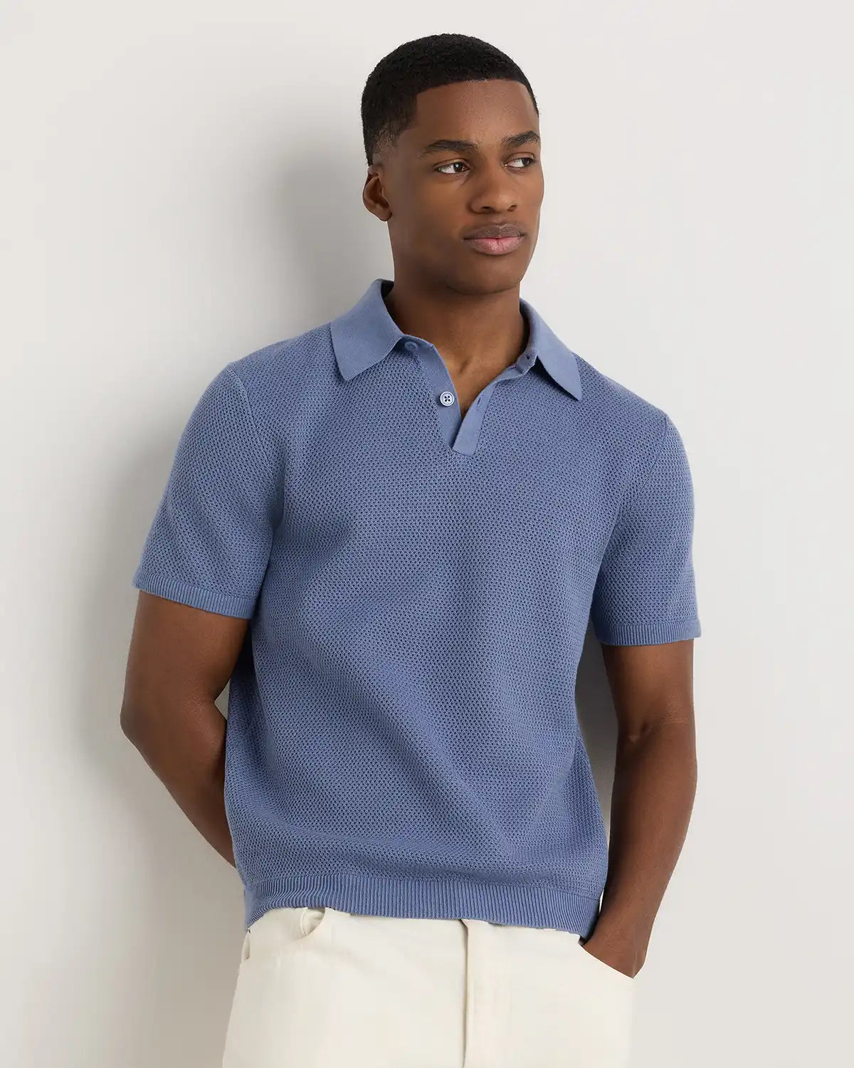 100% Organic Cotton Mesh-Stitch Sweater Polo