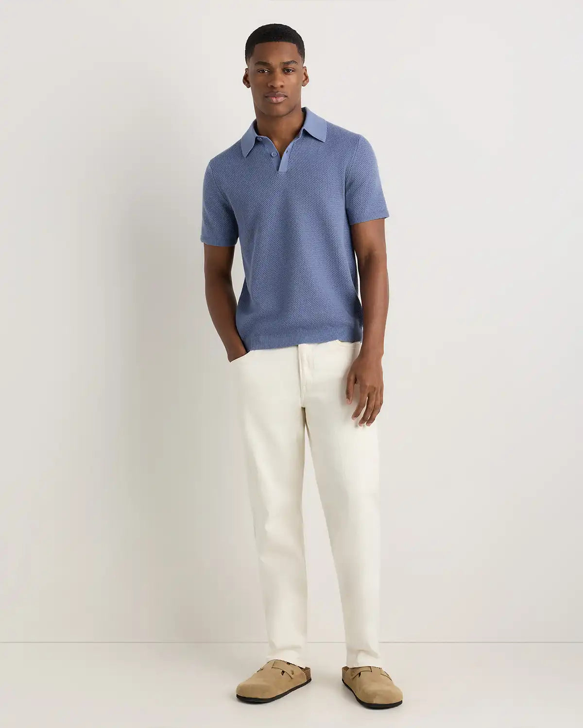 100% Organic Cotton Mesh-Stitch Sweater Polo