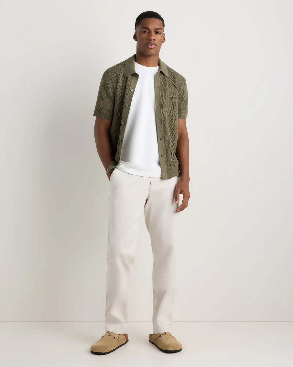 100% Organic Cotton Mesh-Stitch Button-Up Sweater Polo