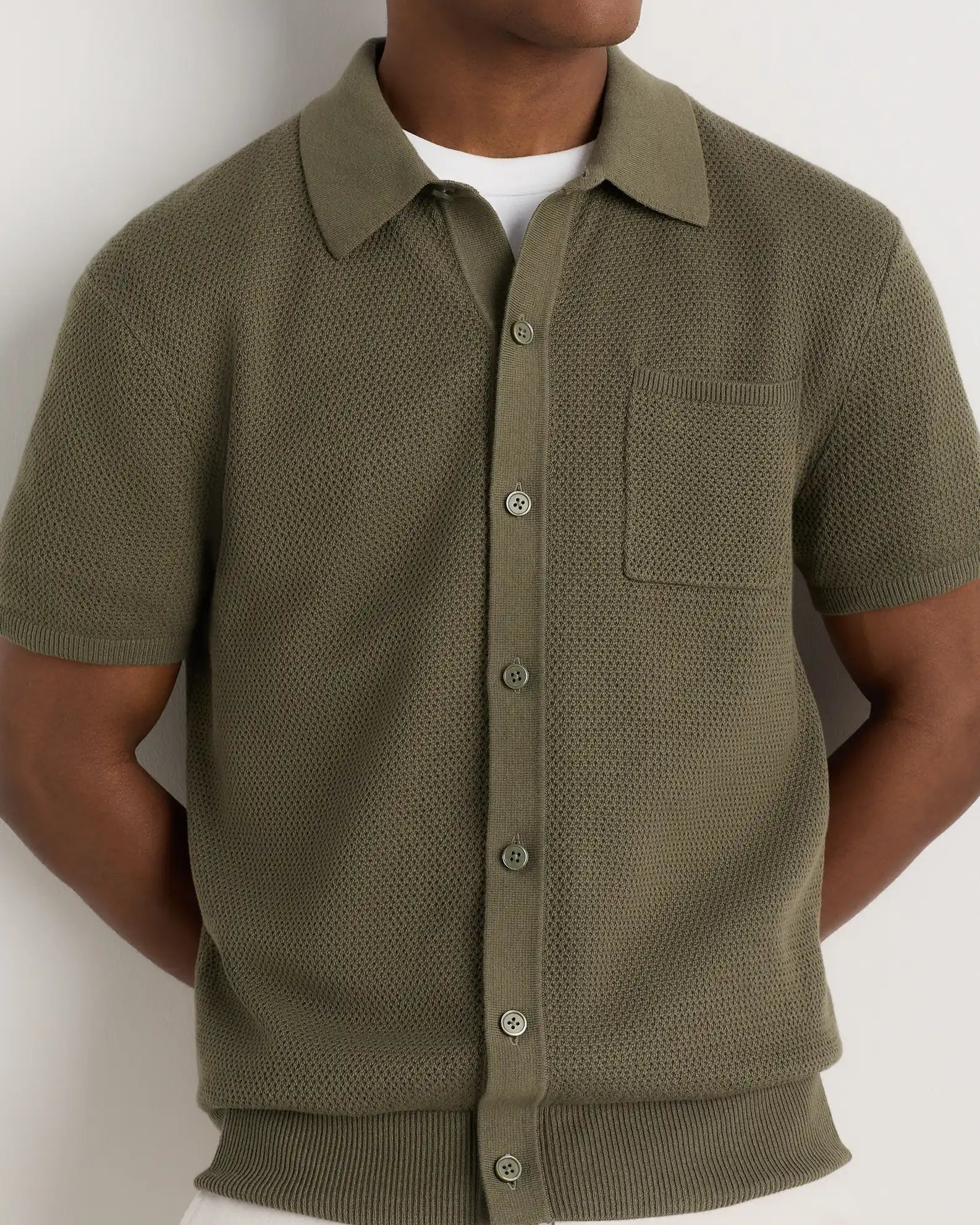 100% Organic Cotton Mesh-Stitch Button-Up Sweater Polo