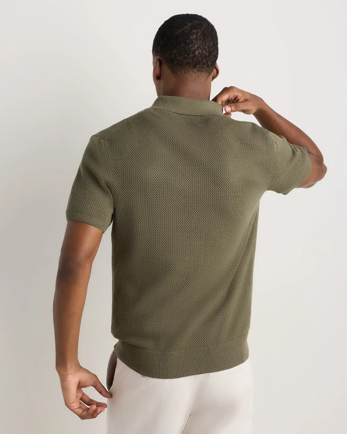 100% Organic Cotton Mesh-Stitch Button-Up Sweater Polo