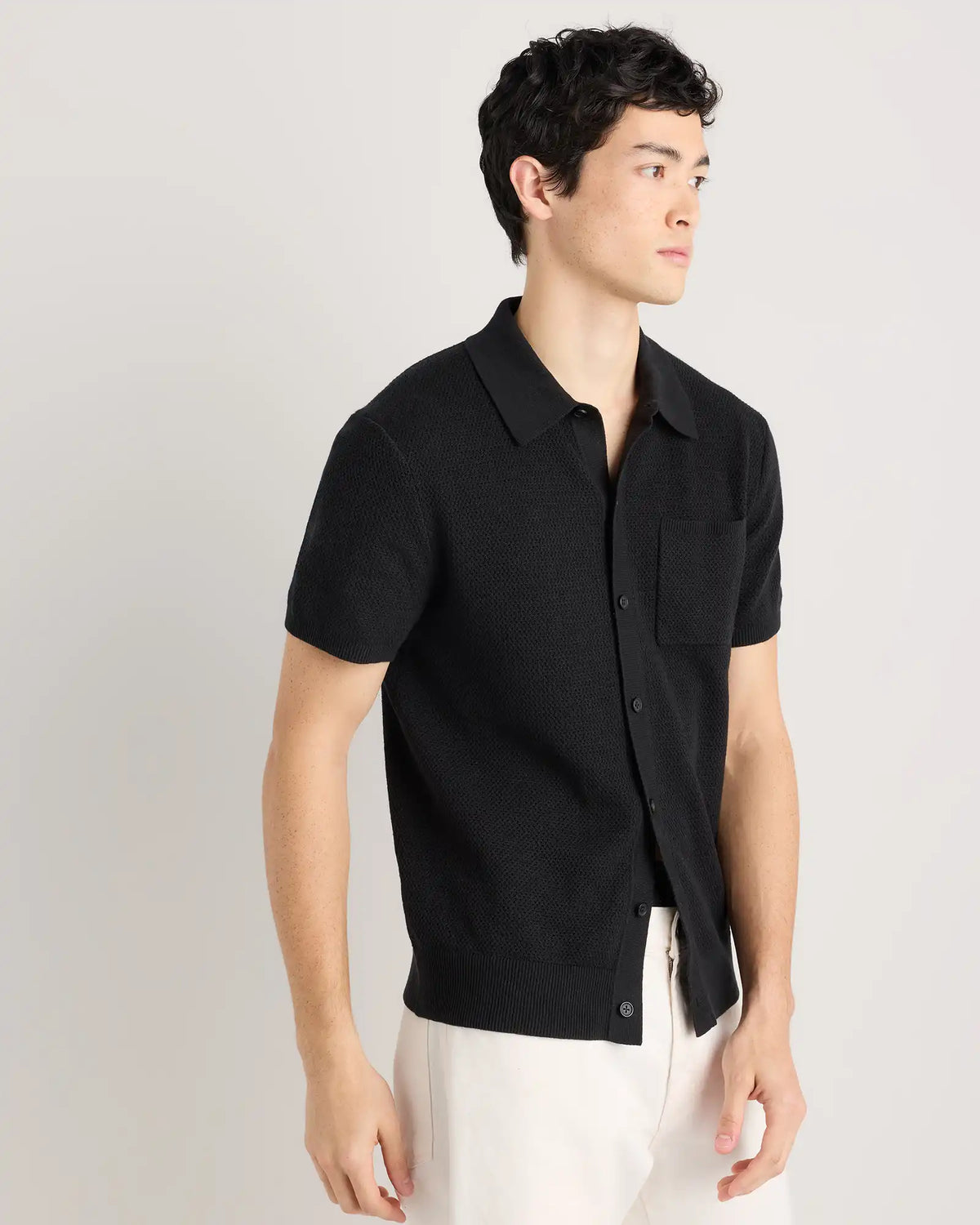 100% Organic Cotton Mesh-Stitch Button-Up Sweater Polo
