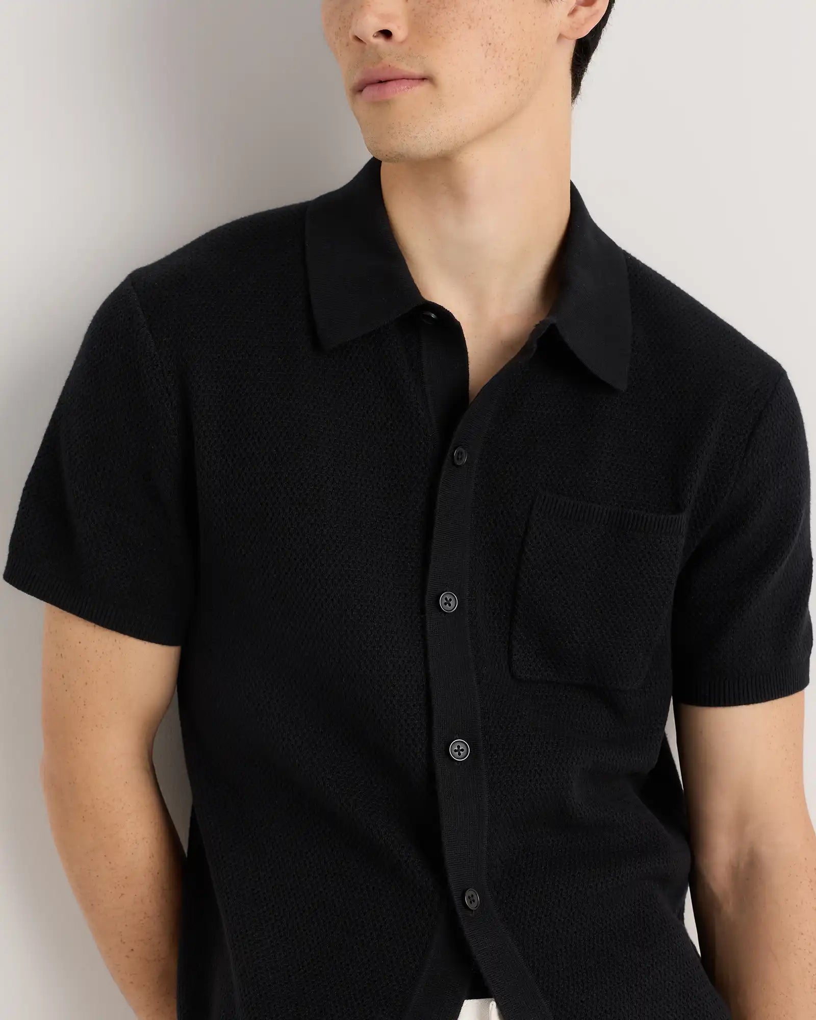 100% Organic Cotton Mesh-Stitch Button-Up Sweater Polo