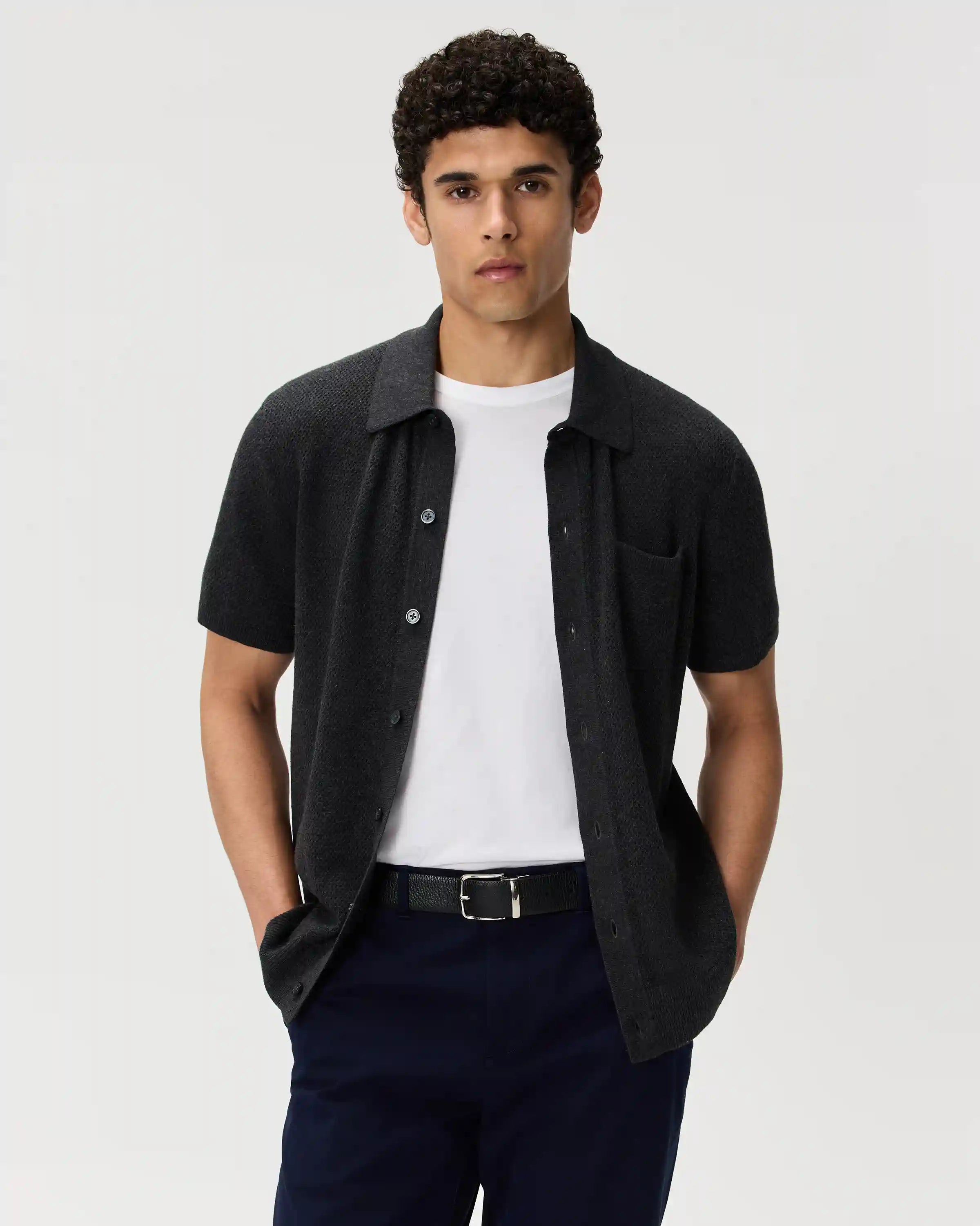 100% Organic Cotton Mesh-Stitch Button-Up Sweater Polo