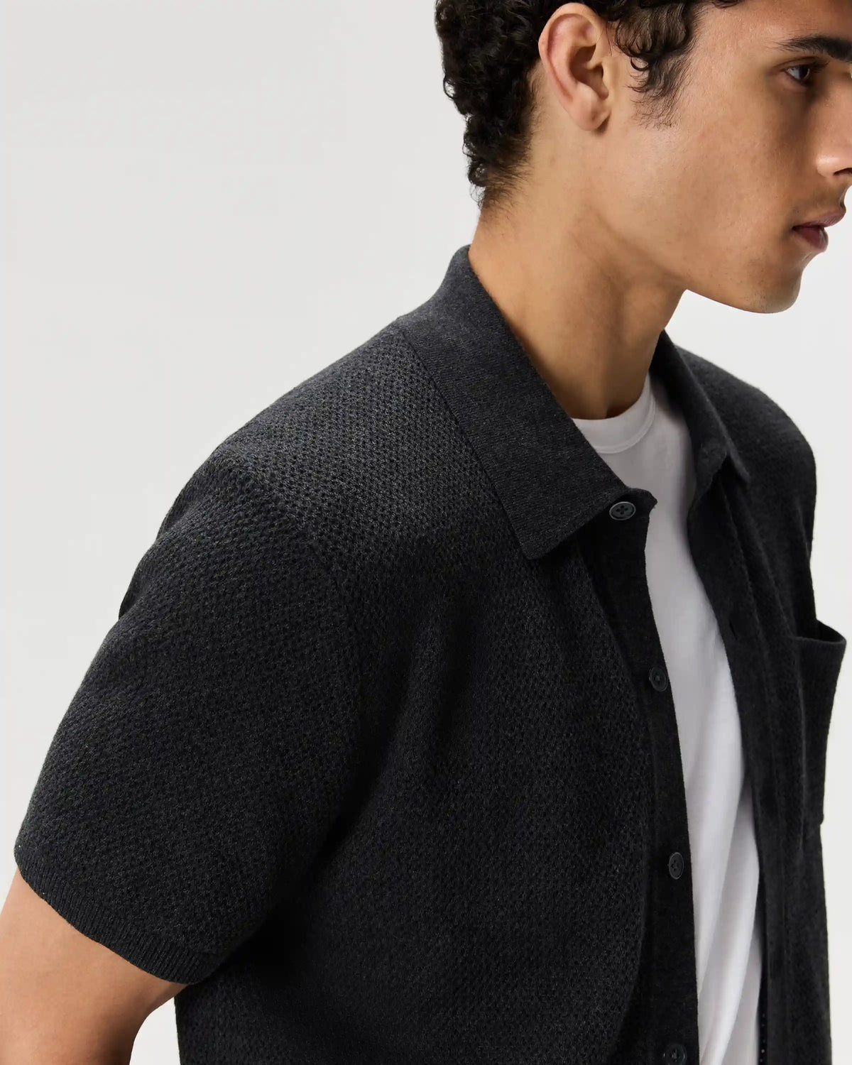 100% Organic Cotton Mesh-Stitch Button-Up Sweater Polo