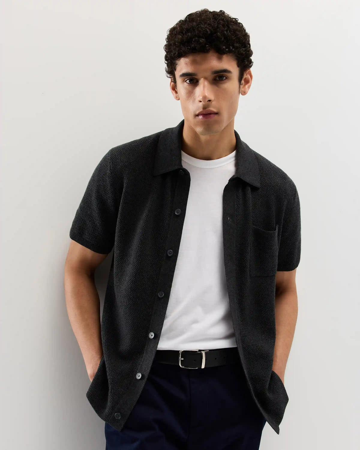 100% Organic Cotton Mesh-Stitch Button-Up Sweater Polo