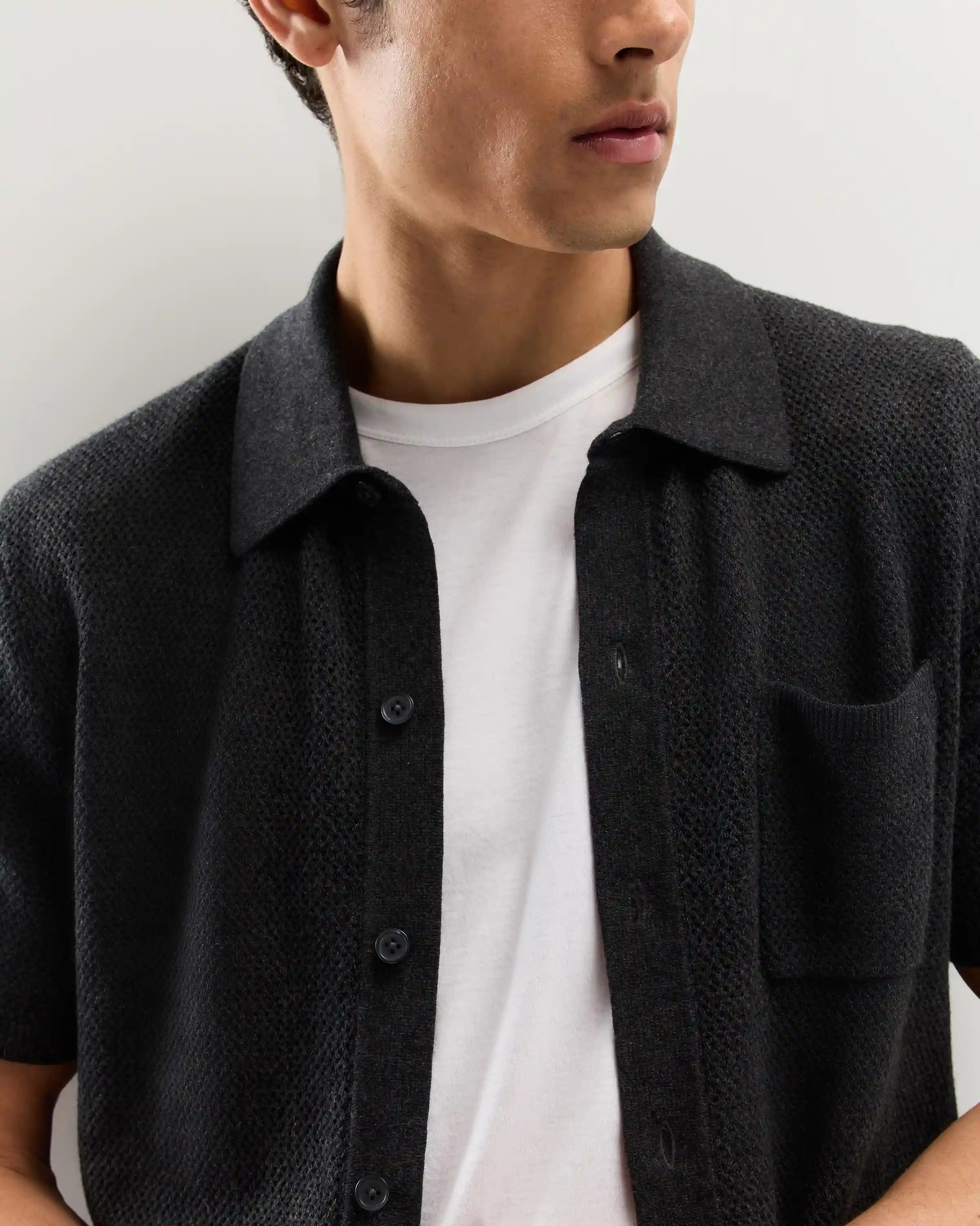 100% Organic Cotton Mesh-Stitch Button-Up Sweater Polo