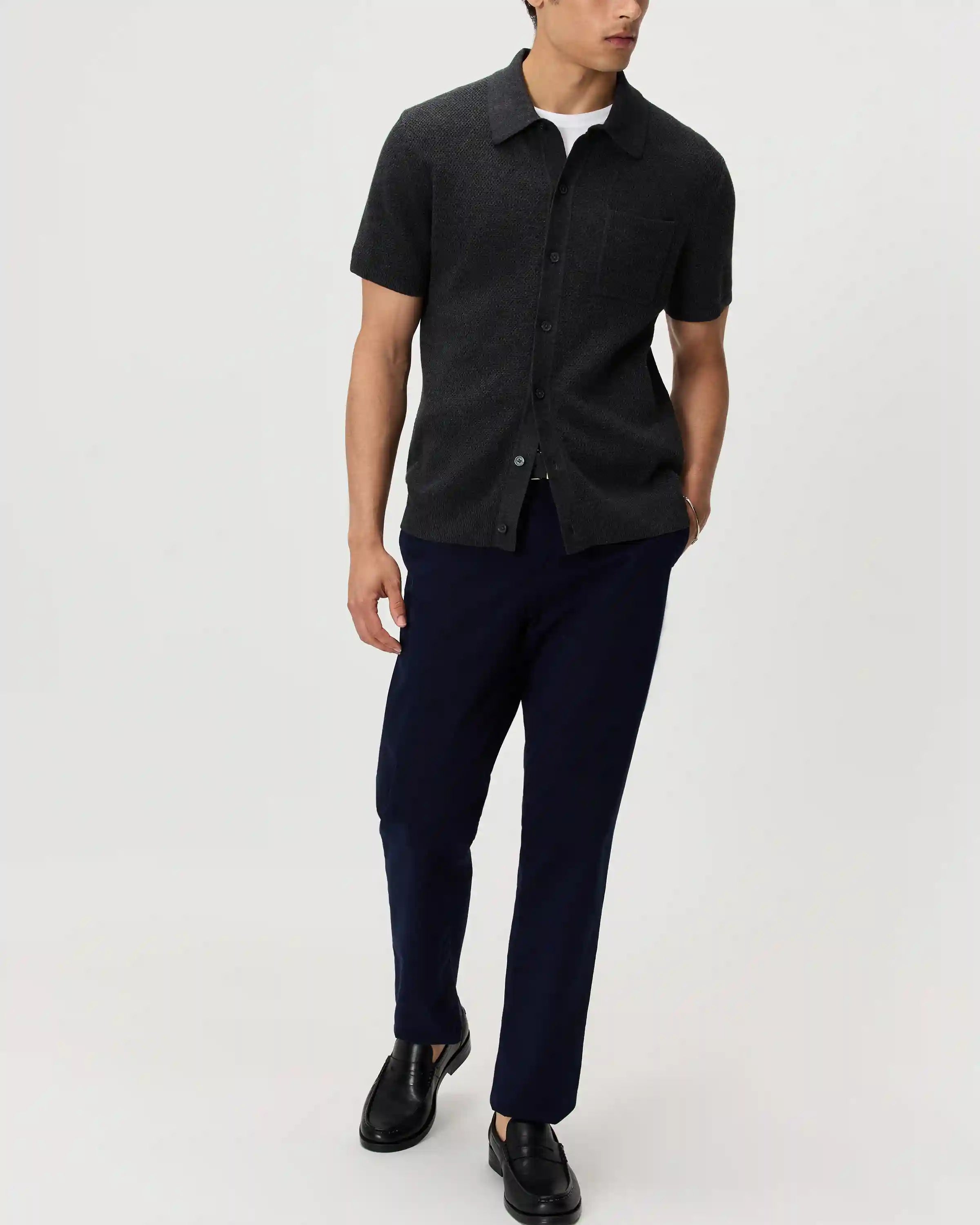 100% Organic Cotton Mesh-Stitch Button-Up Sweater Polo