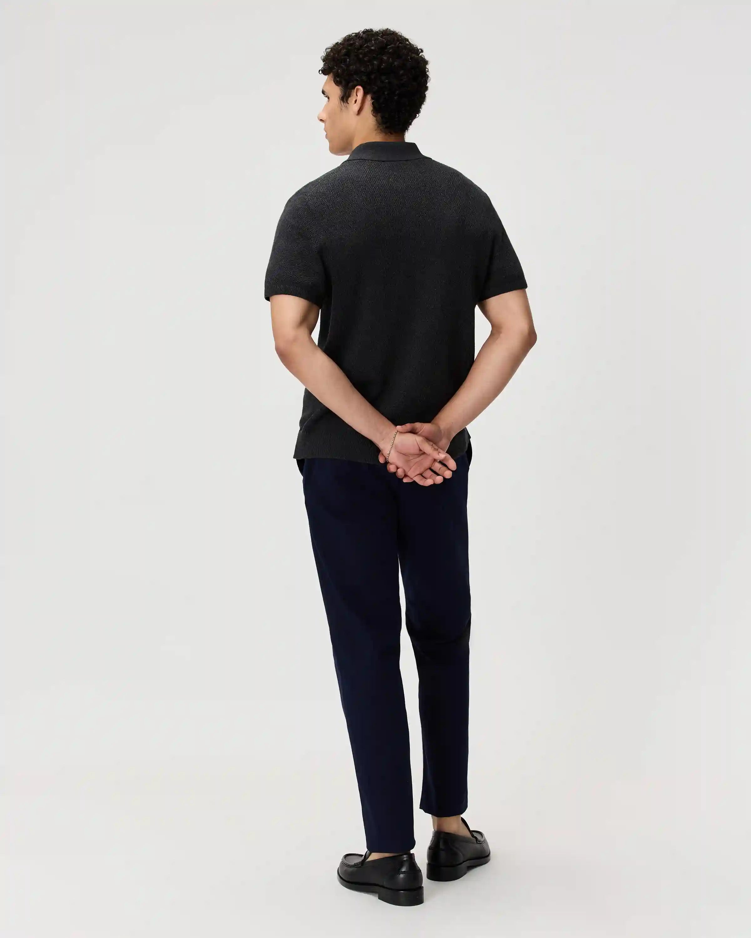 100% Organic Cotton Mesh-Stitch Button-Up Sweater Polo
