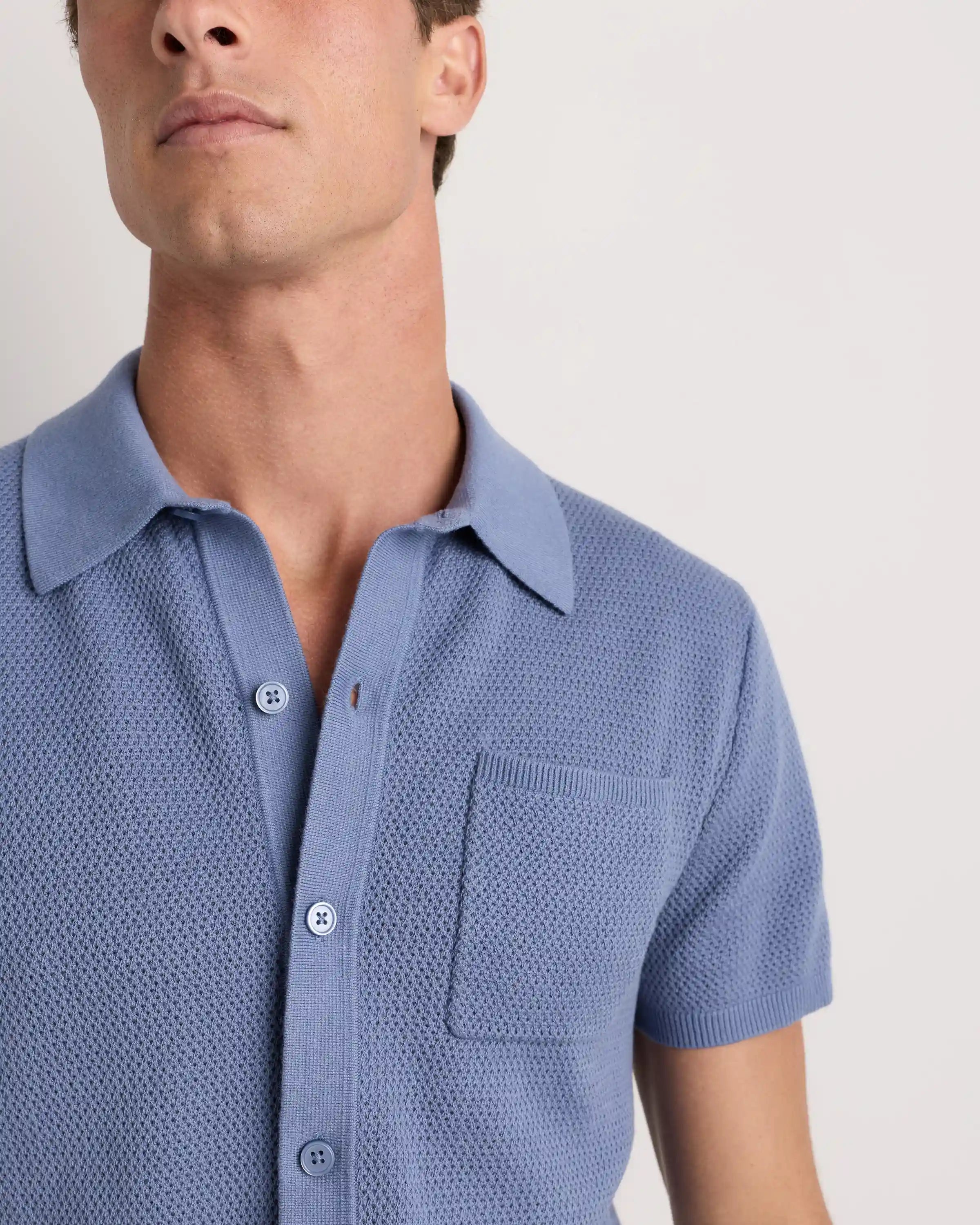 100% Organic Cotton Mesh-Stitch Button-Up Sweater Polo