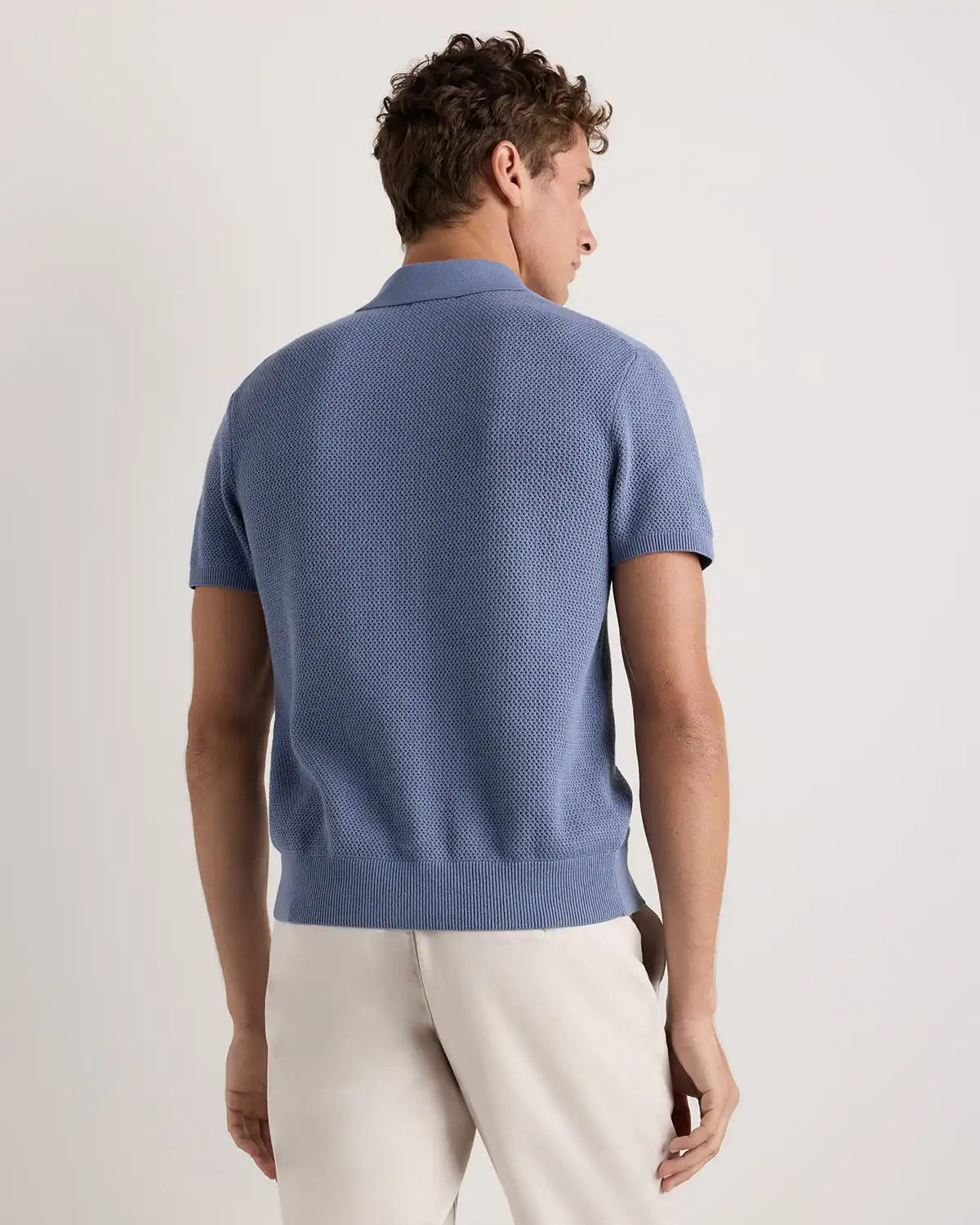 100% Organic Cotton Mesh-Stitch Button-Up Sweater Polo