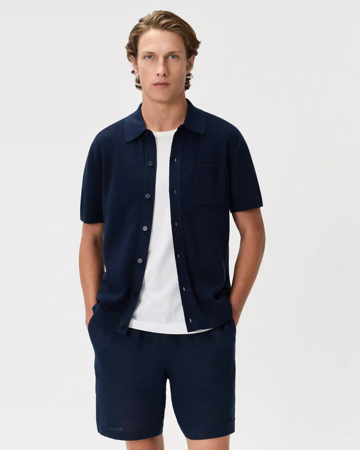 100% Organic Cotton Mesh-Stitch Button-Up Sweater Polo