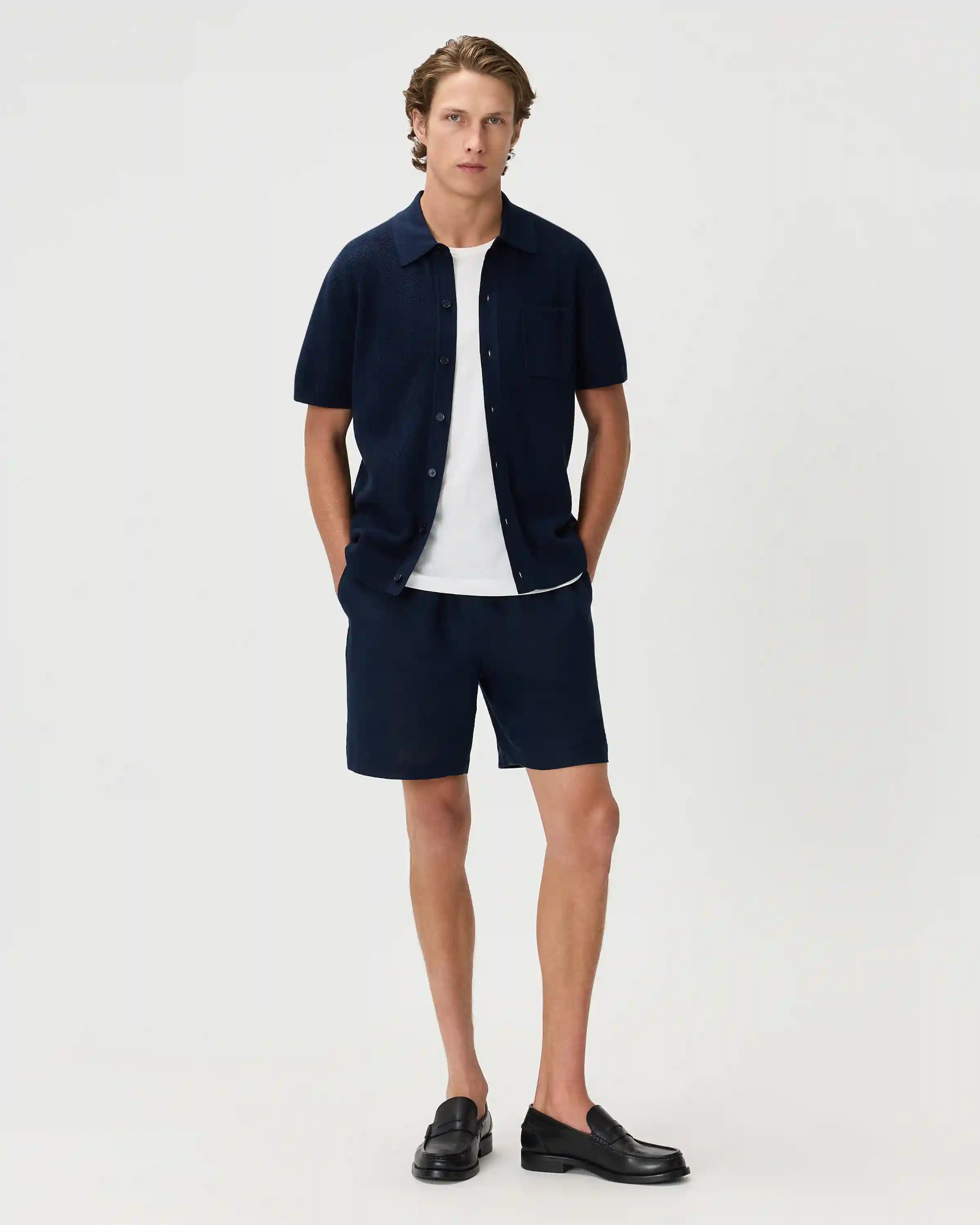 100% Organic Cotton Mesh-Stitch Button-Up Sweater Polo