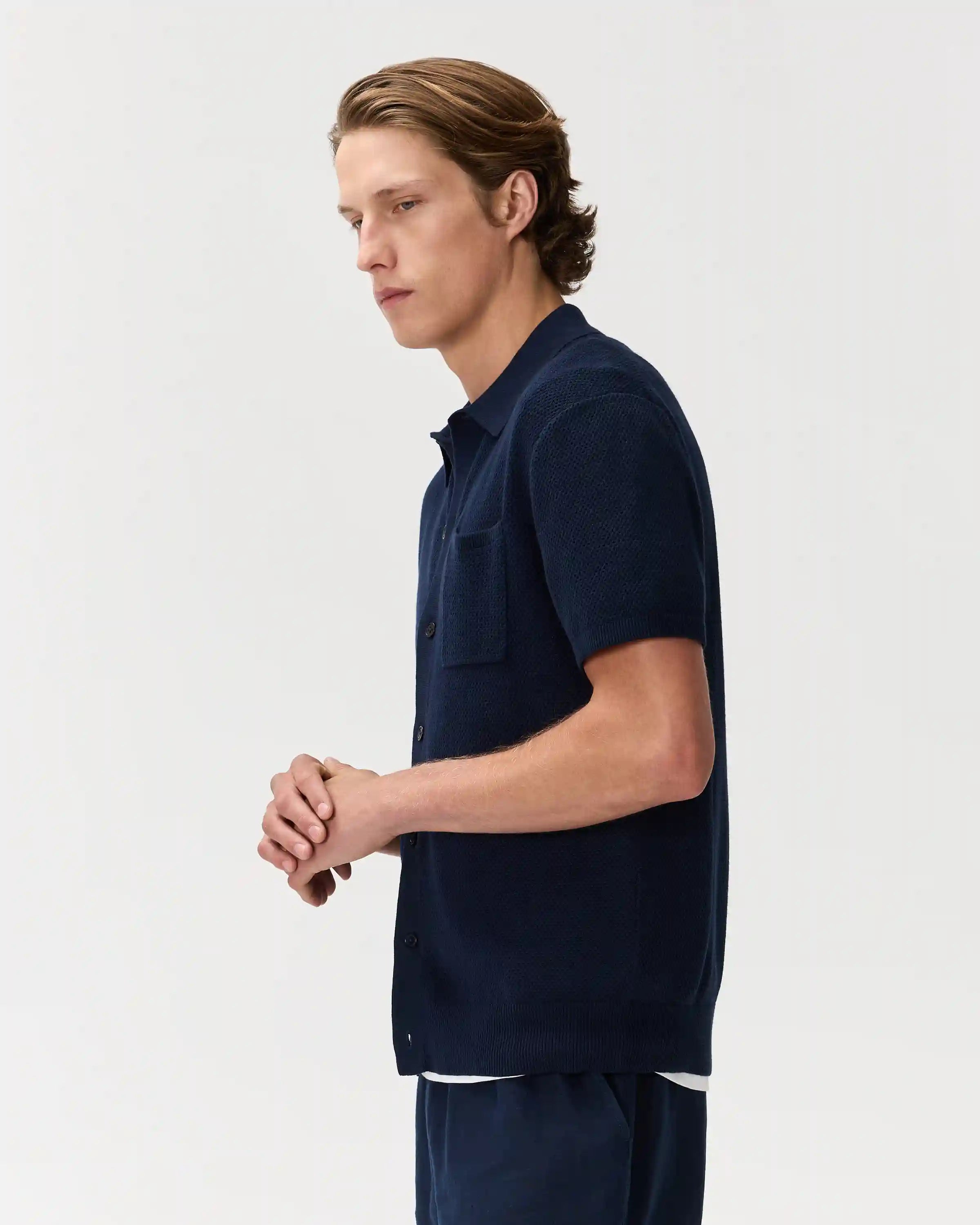 100% Organic Cotton Mesh-Stitch Button-Up Sweater Polo