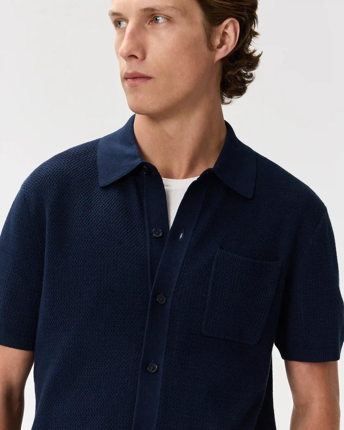 100% Organic Cotton Mesh-Stitch Button-Up Sweater Polo
