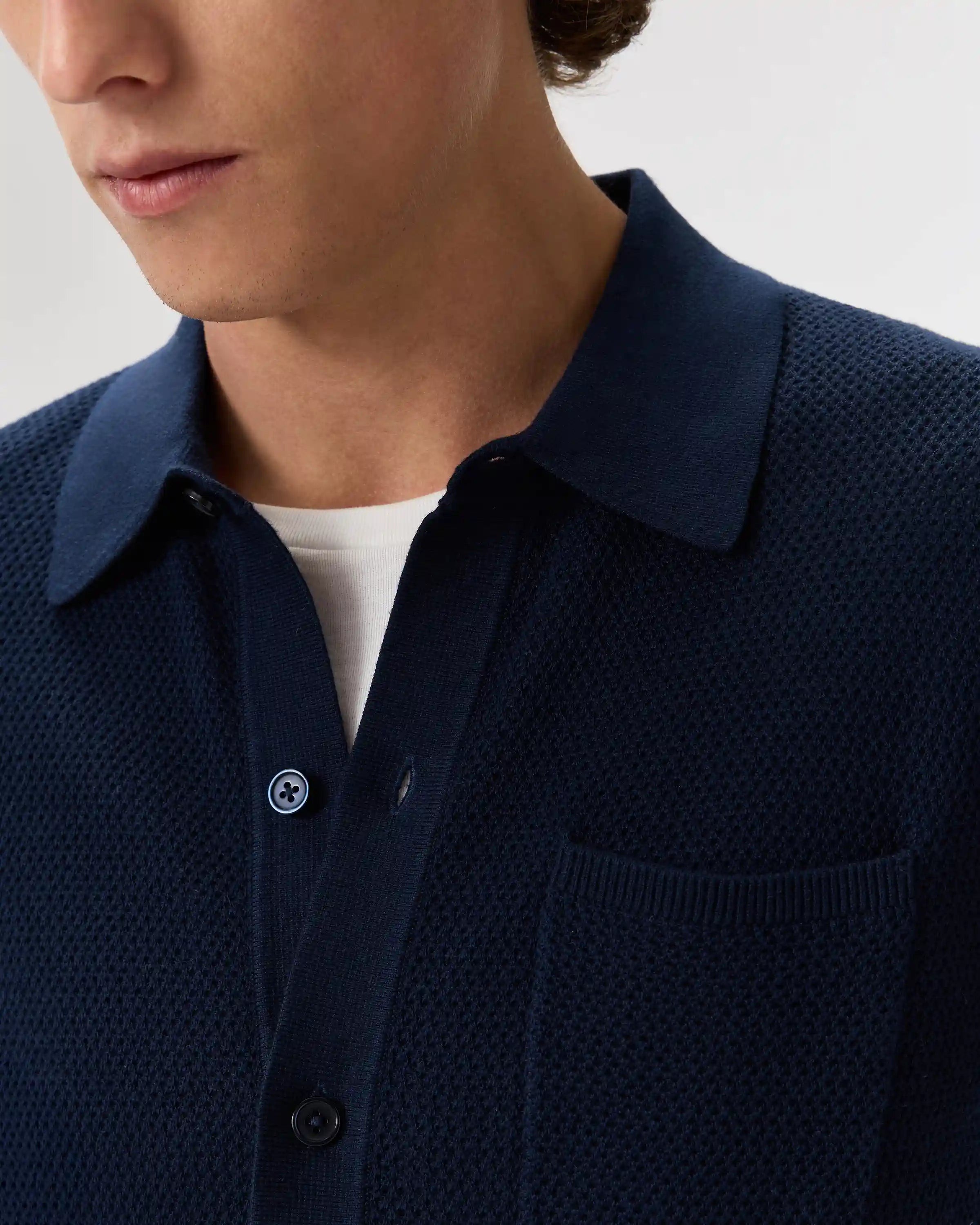 100% Organic Cotton Mesh-Stitch Button-Up Sweater Polo