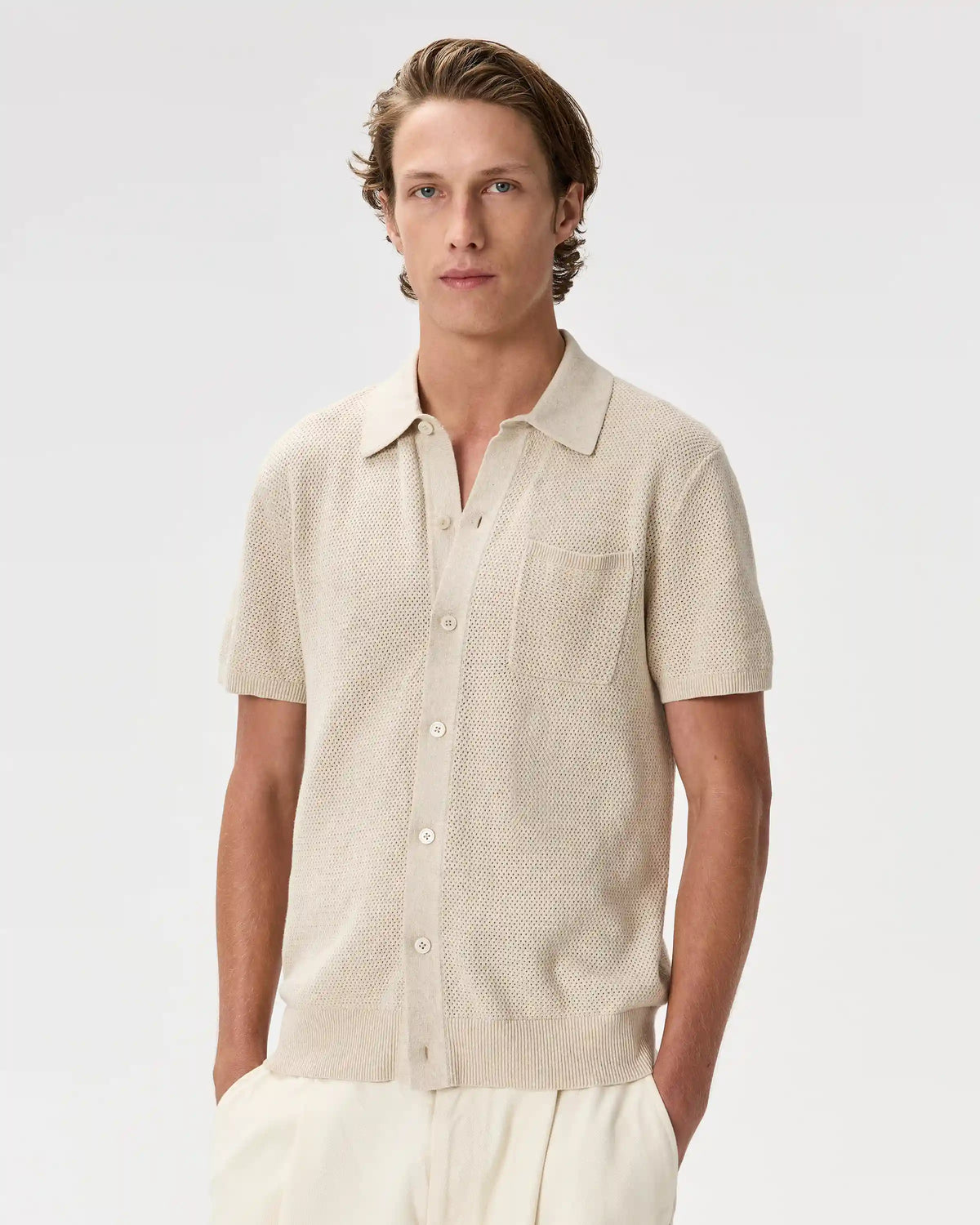 100% Organic Cotton Mesh-Stitch Button-Up Sweater Polo