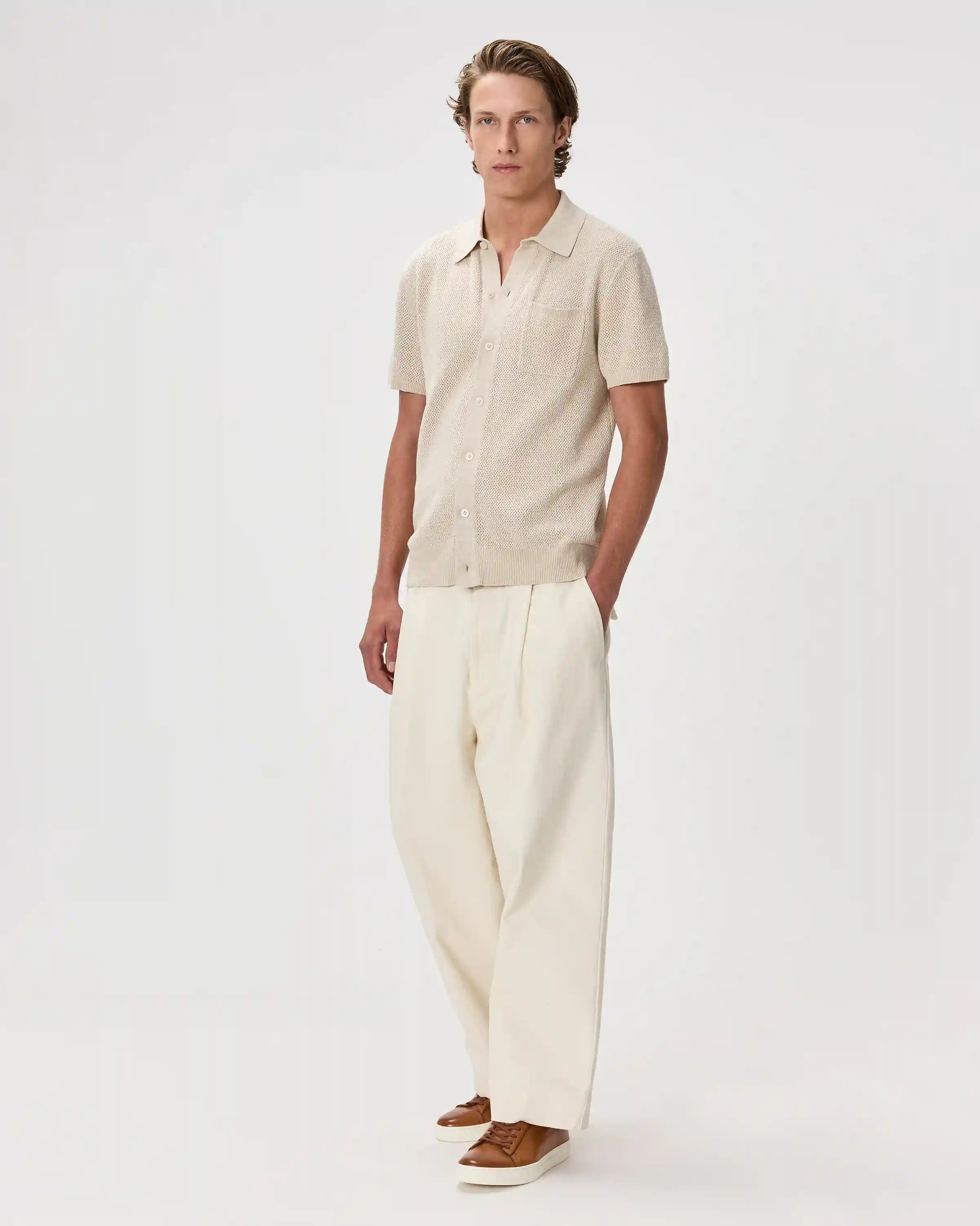 100% Organic Cotton Mesh-Stitch Button-Up Sweater Polo