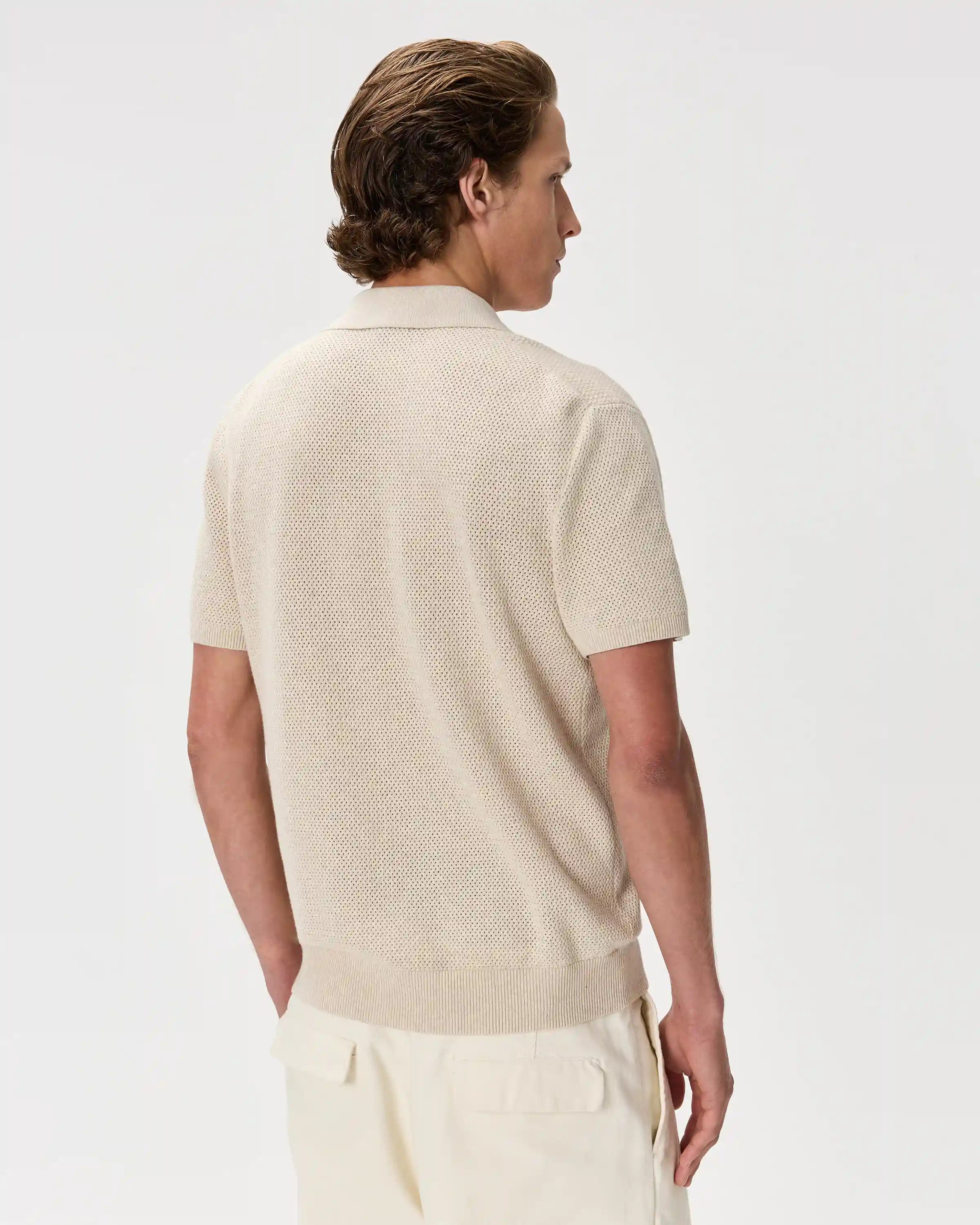 100% Organic Cotton Mesh-Stitch Button-Up Sweater Polo