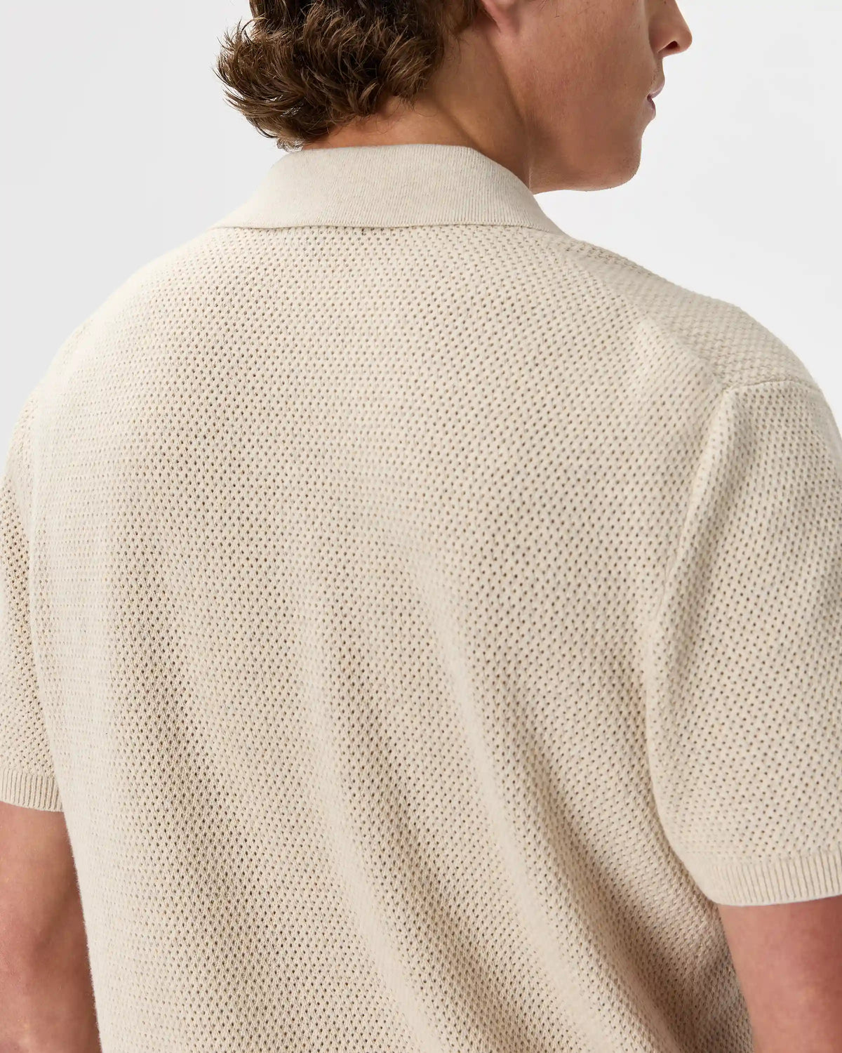 100% Organic Cotton Mesh-Stitch Button-Up Sweater Polo