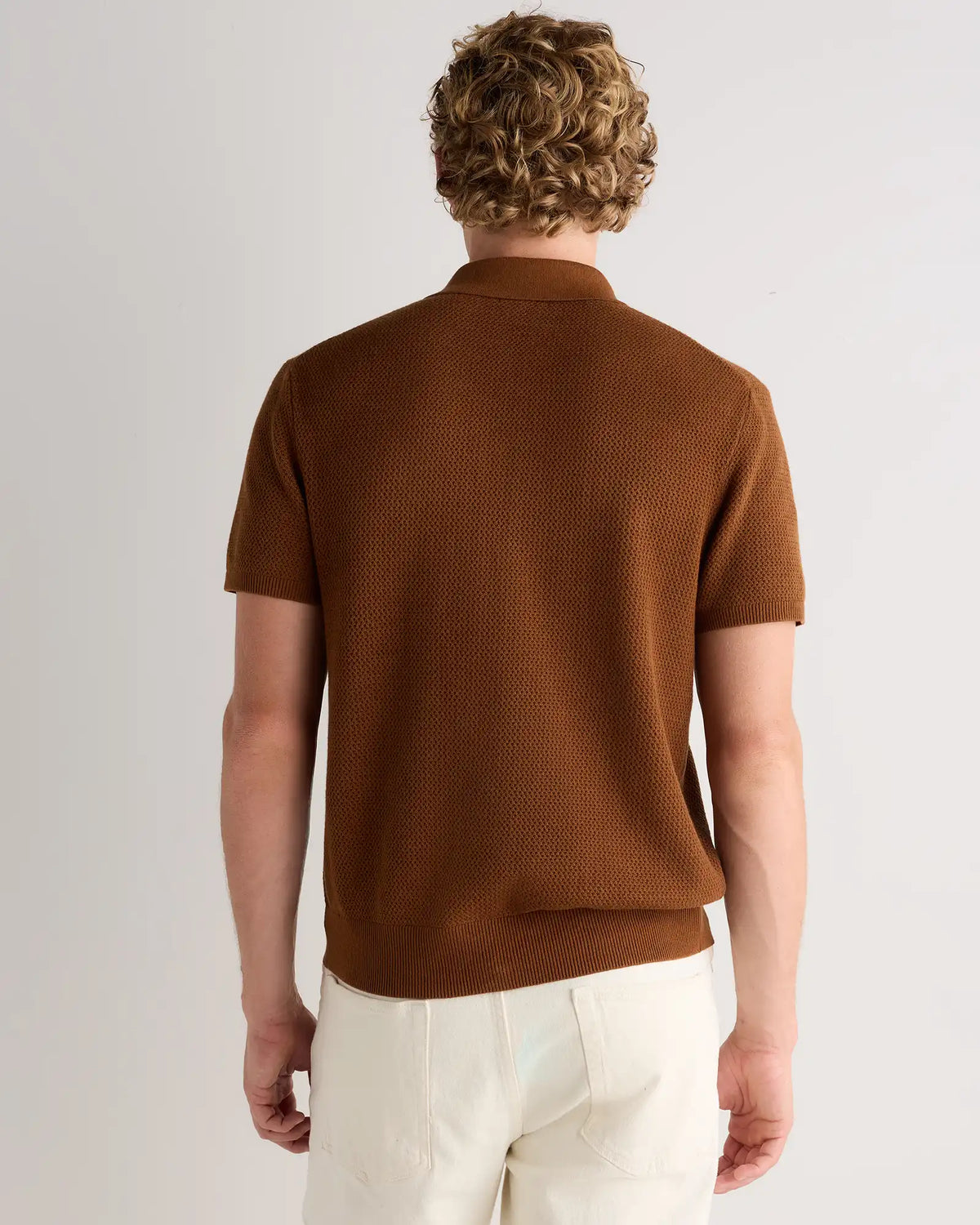 100% Organic Cotton Mesh-Stitch Button-Up Sweater Polo