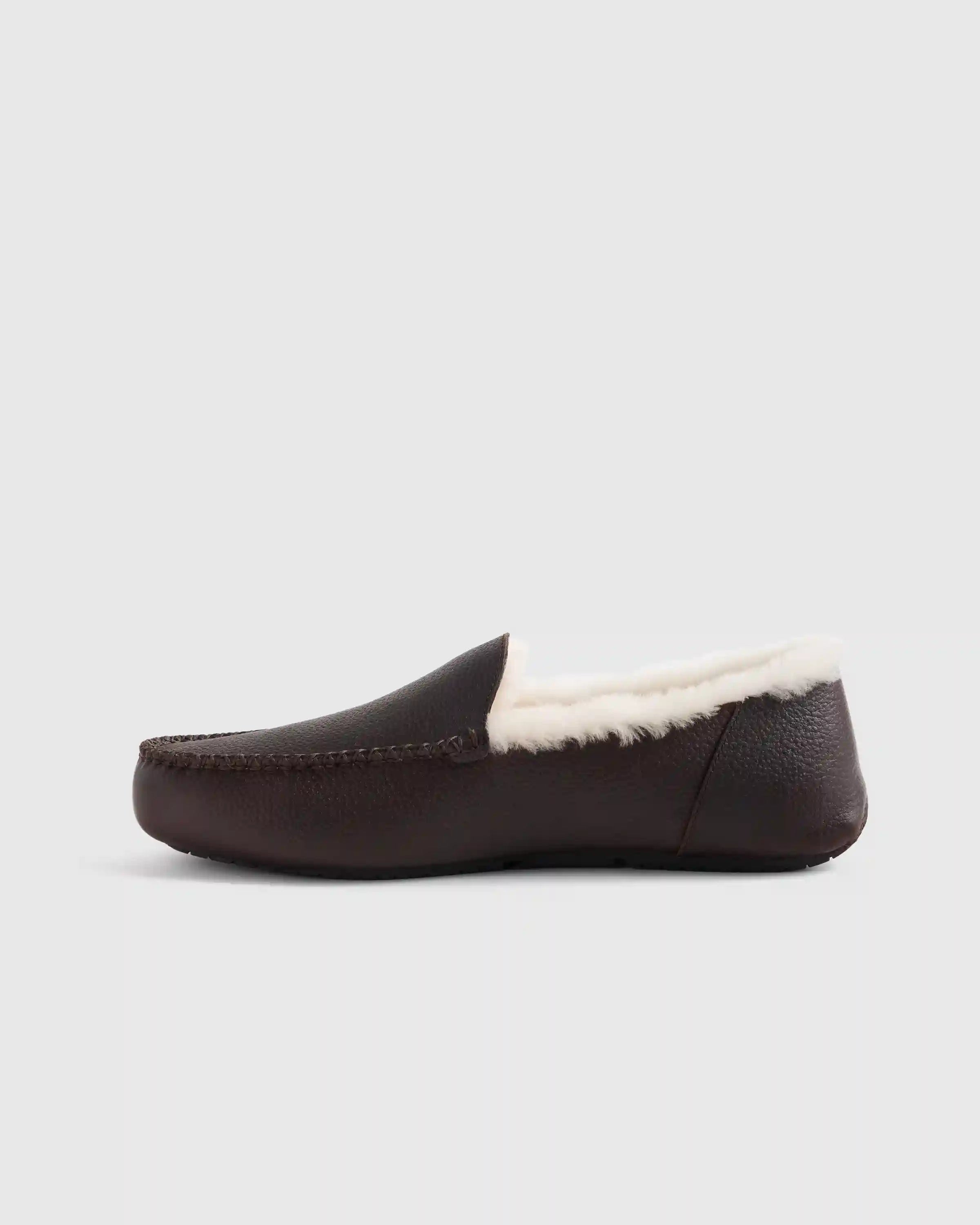 Italian Leather Handstitched Moccasin Slipper