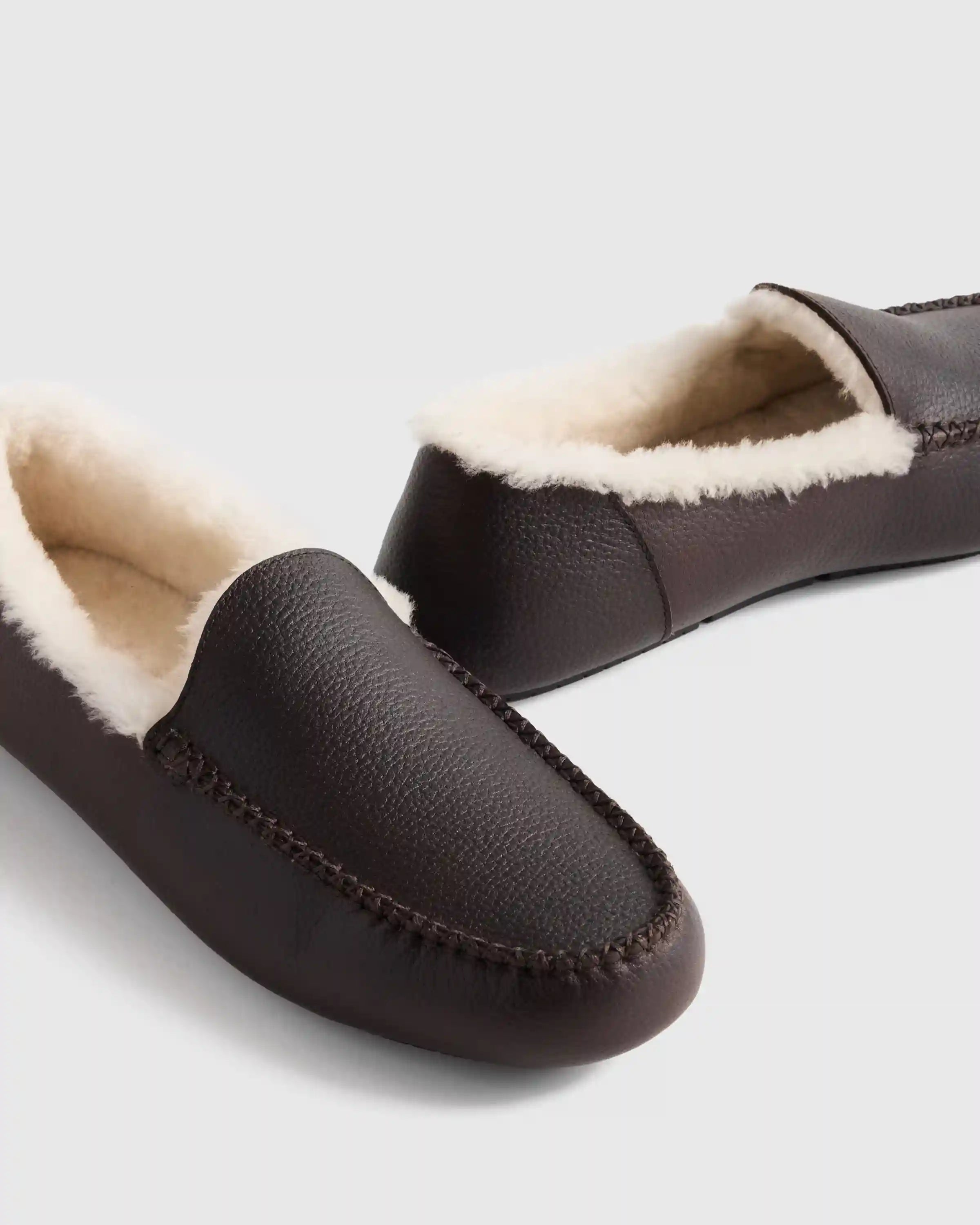 Italian Leather Handstitched Moccasin Slipper