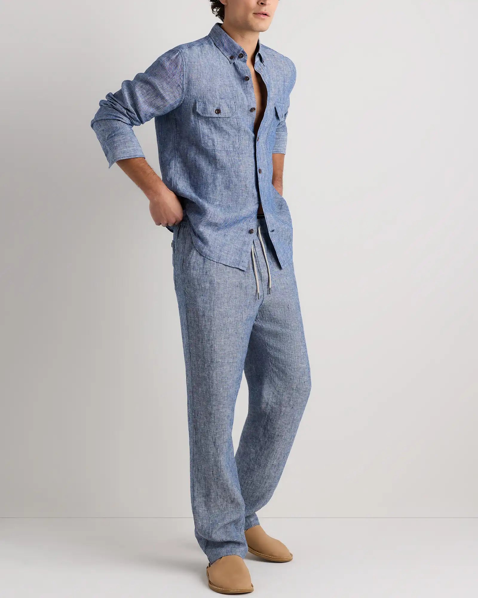 100% European Linen Drawstring Beach Pants