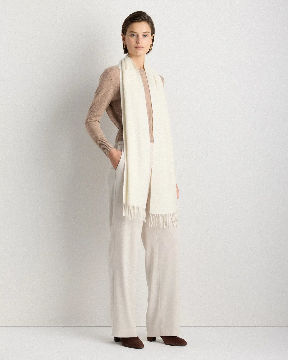 Mongolian Cashmere Woven Fringe Scarf