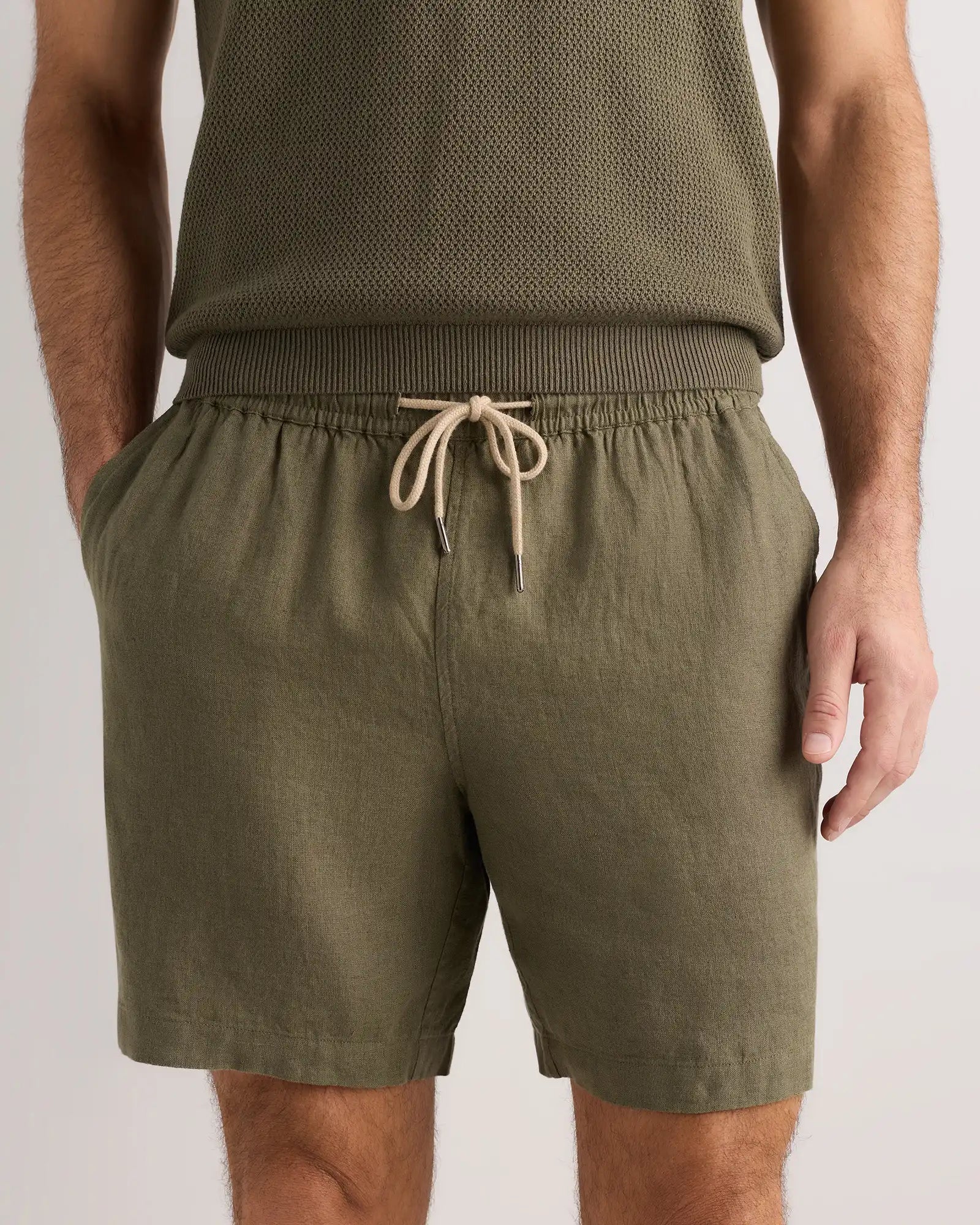 100% European Linen Drawstring Beach Shorts - 7"