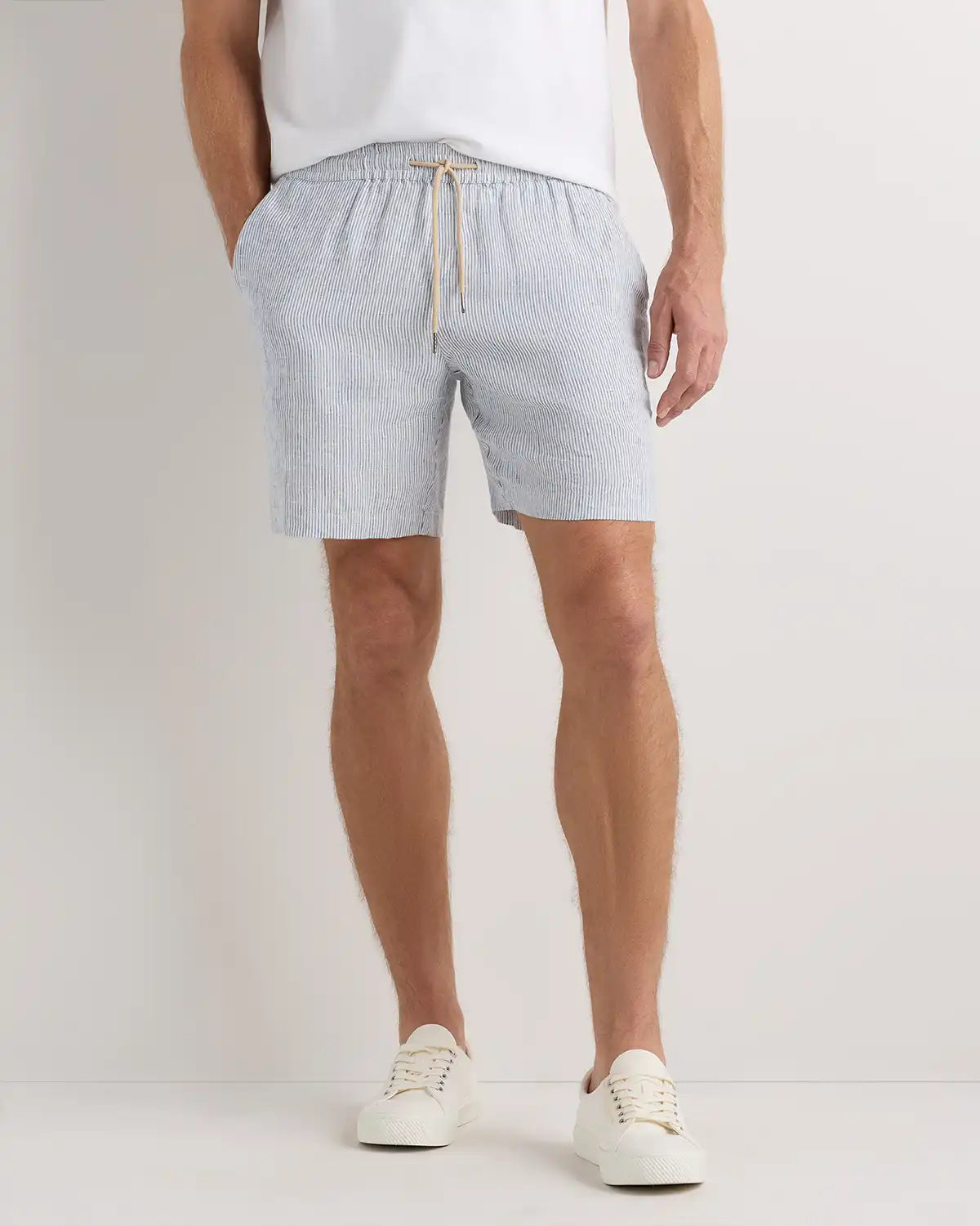100% European Linen Drawstring Beach Shorts - 7"