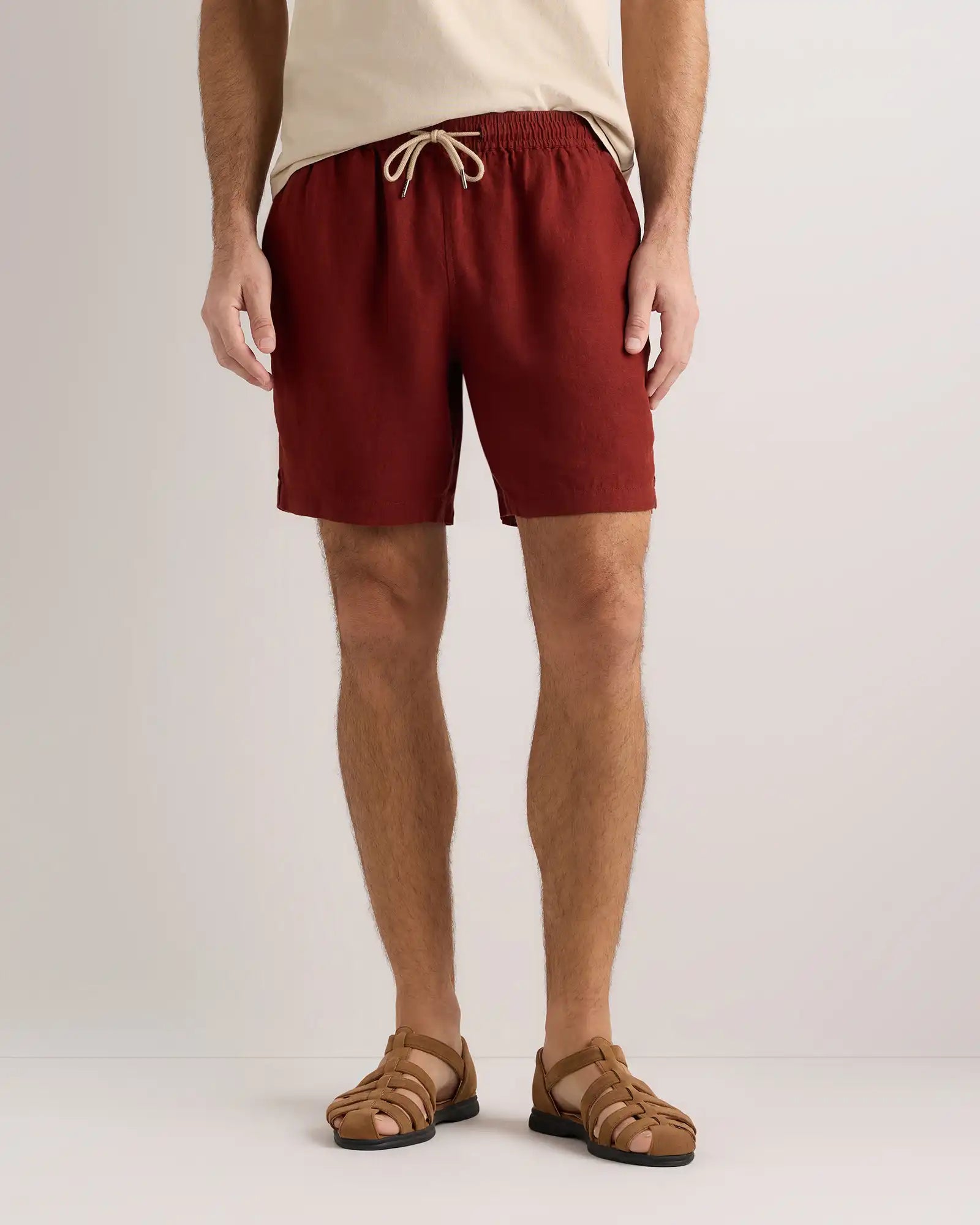 100% European Linen Drawstring Beach Shorts - 7"