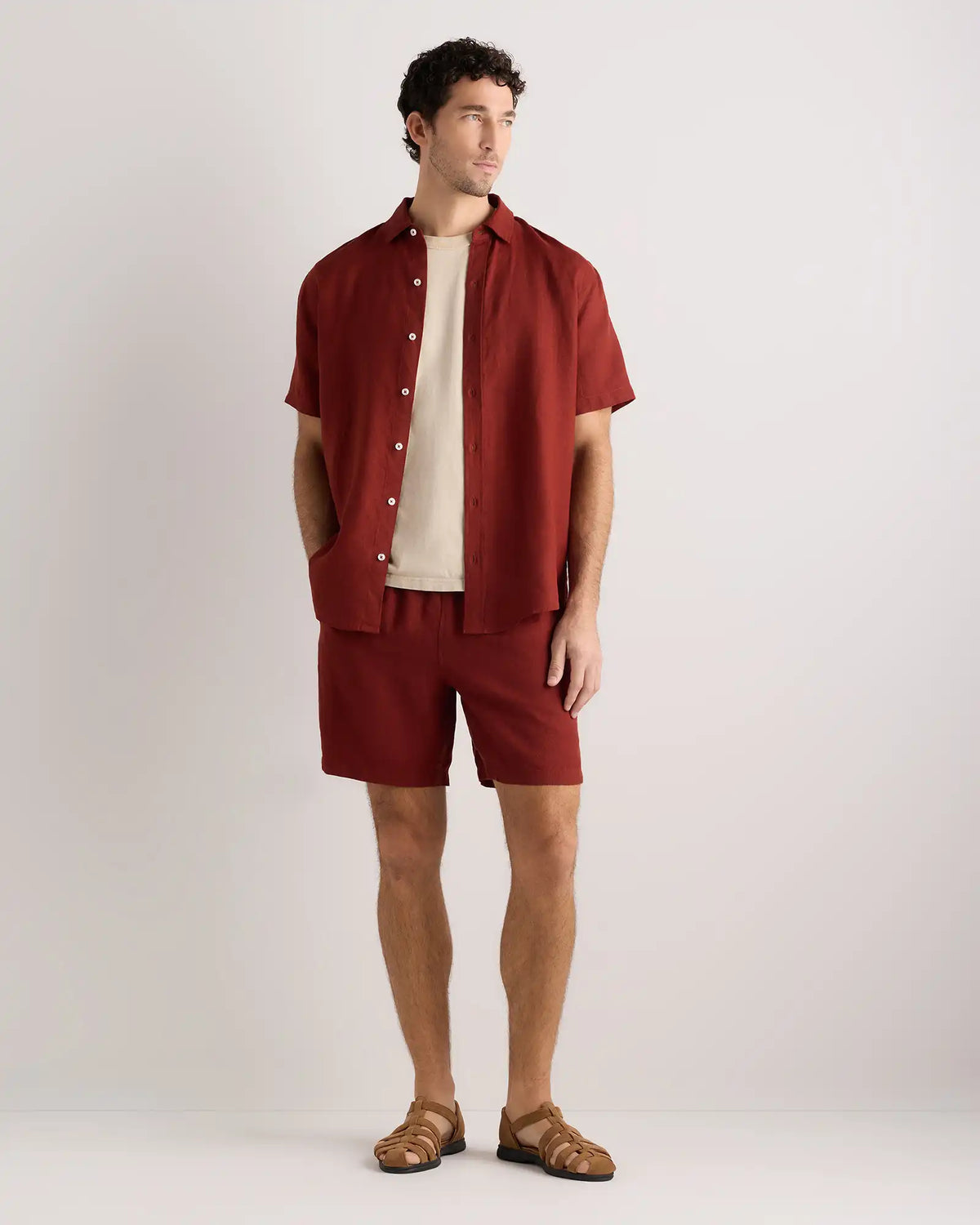 100% European Linen Drawstring Beach Shorts - 7"