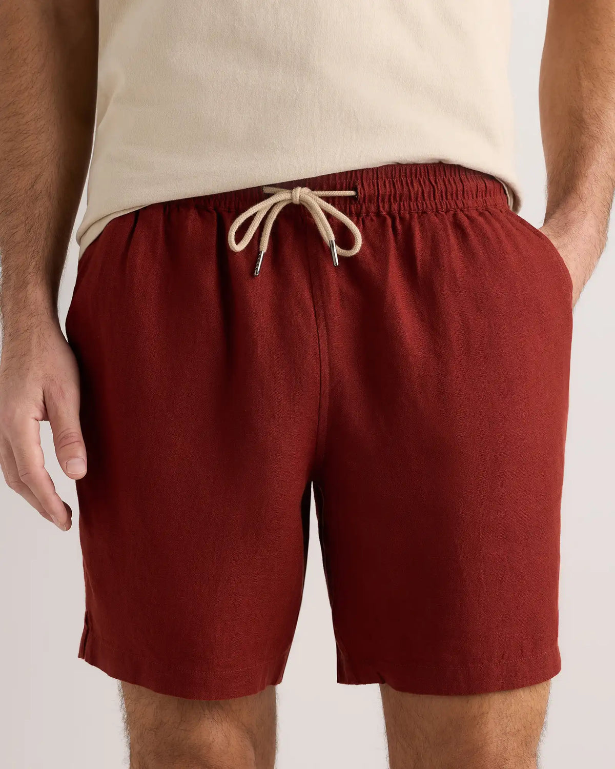 100% European Linen Drawstring Beach Shorts - 7"