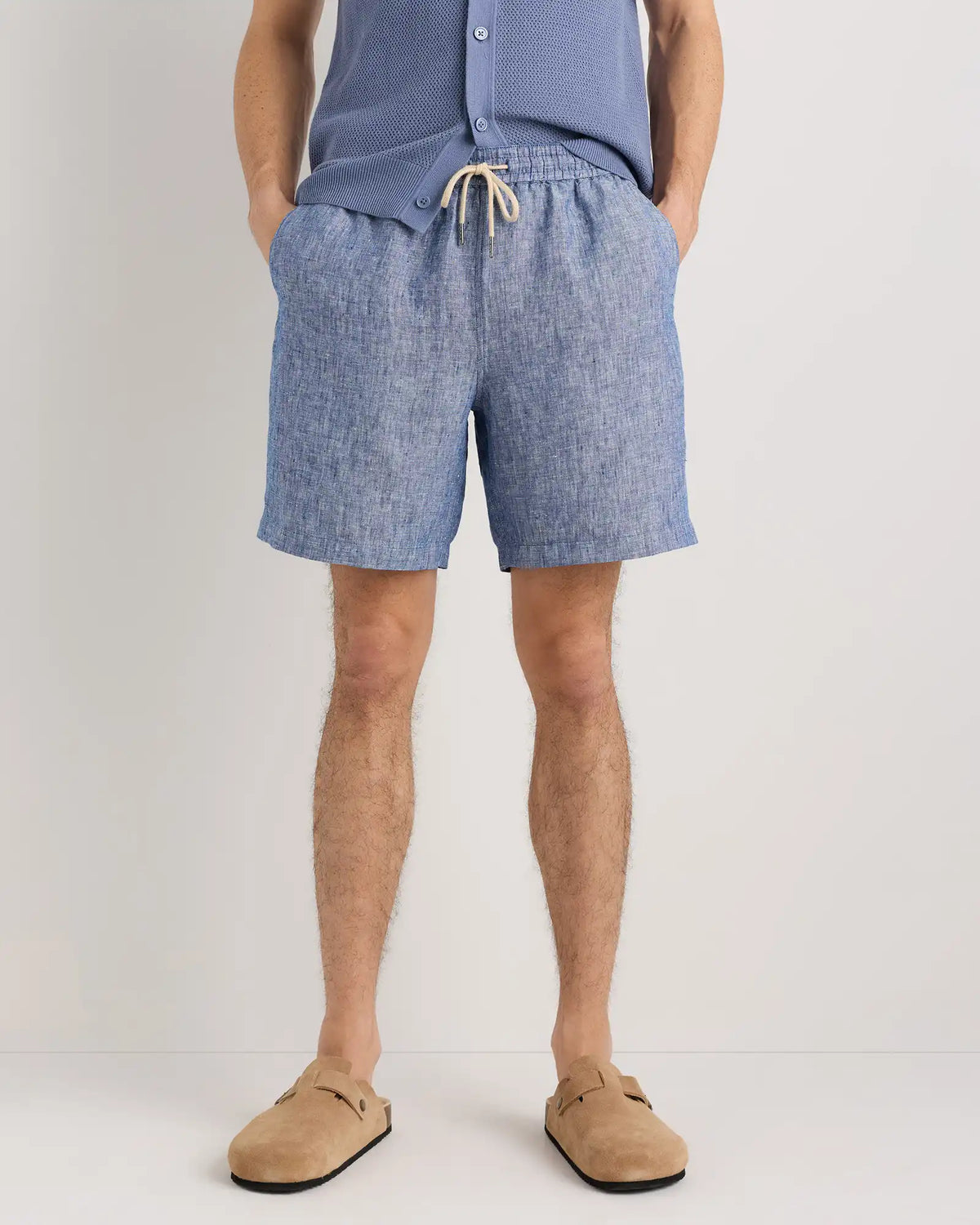 100% European Linen Drawstring Beach Shorts - 7"