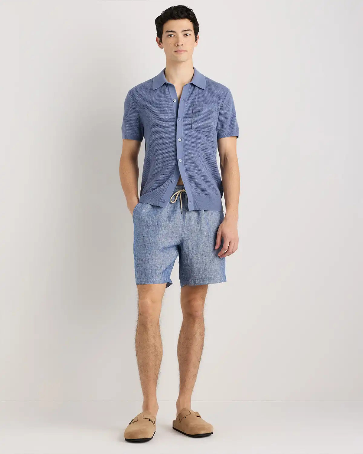 100% European Linen Drawstring Beach Shorts - 7"
