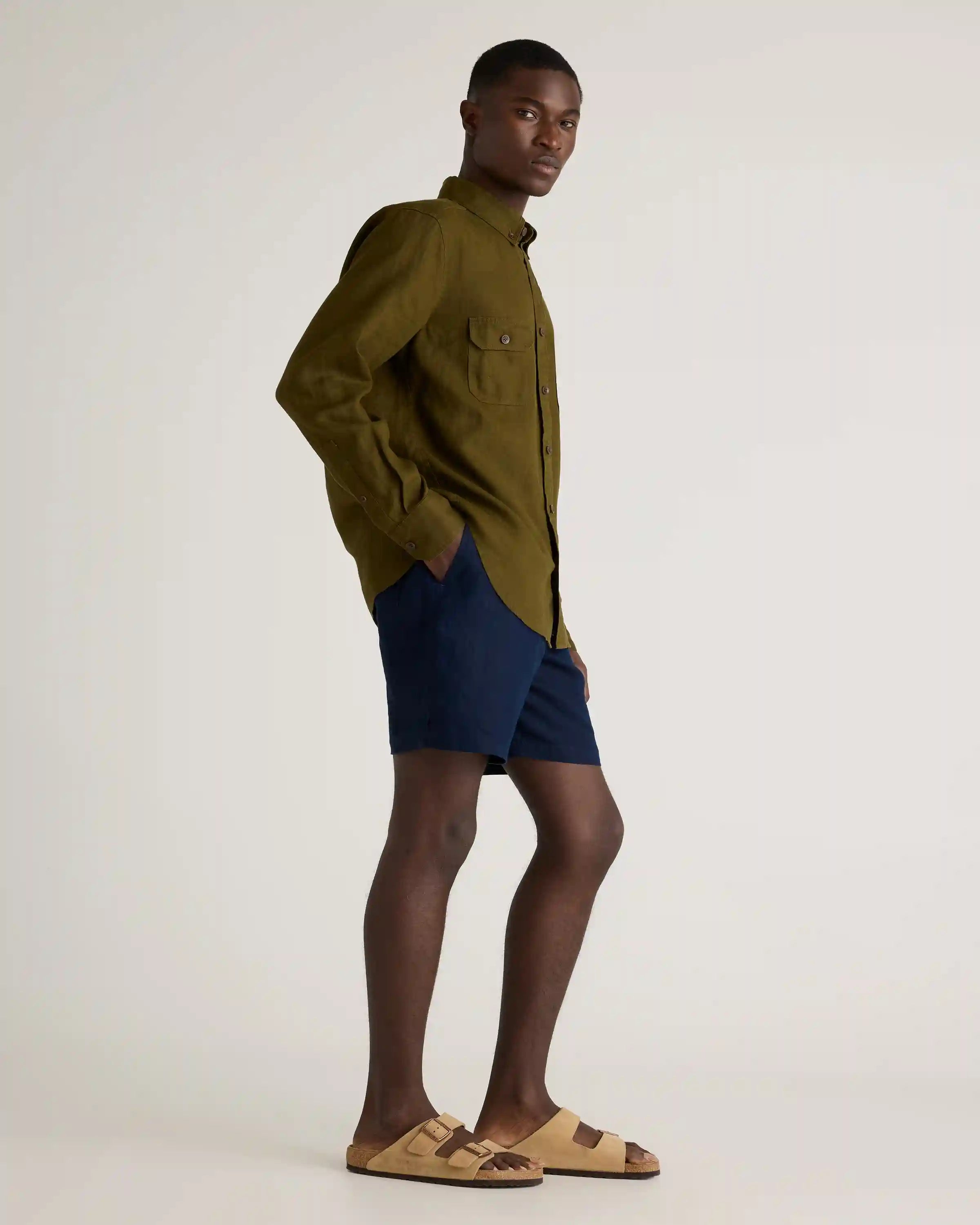 100% European Linen Drawstring Beach Shorts - 7"